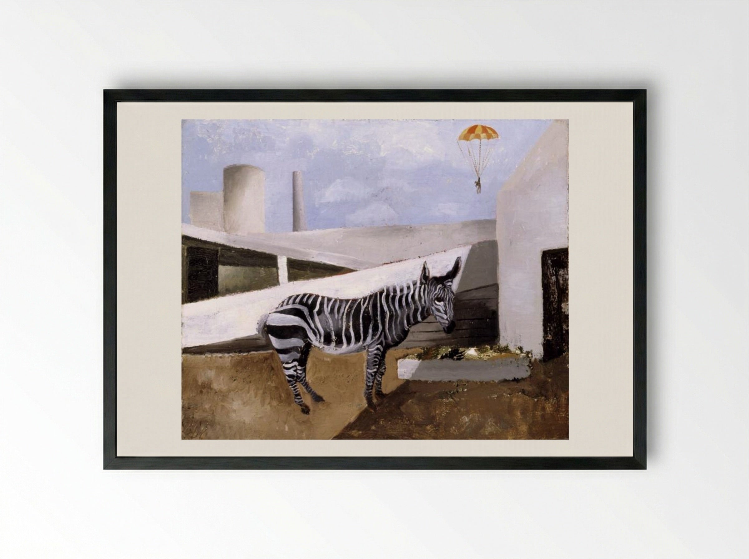 Zebra and Parachute - Christopher Wood - Framed Print Black