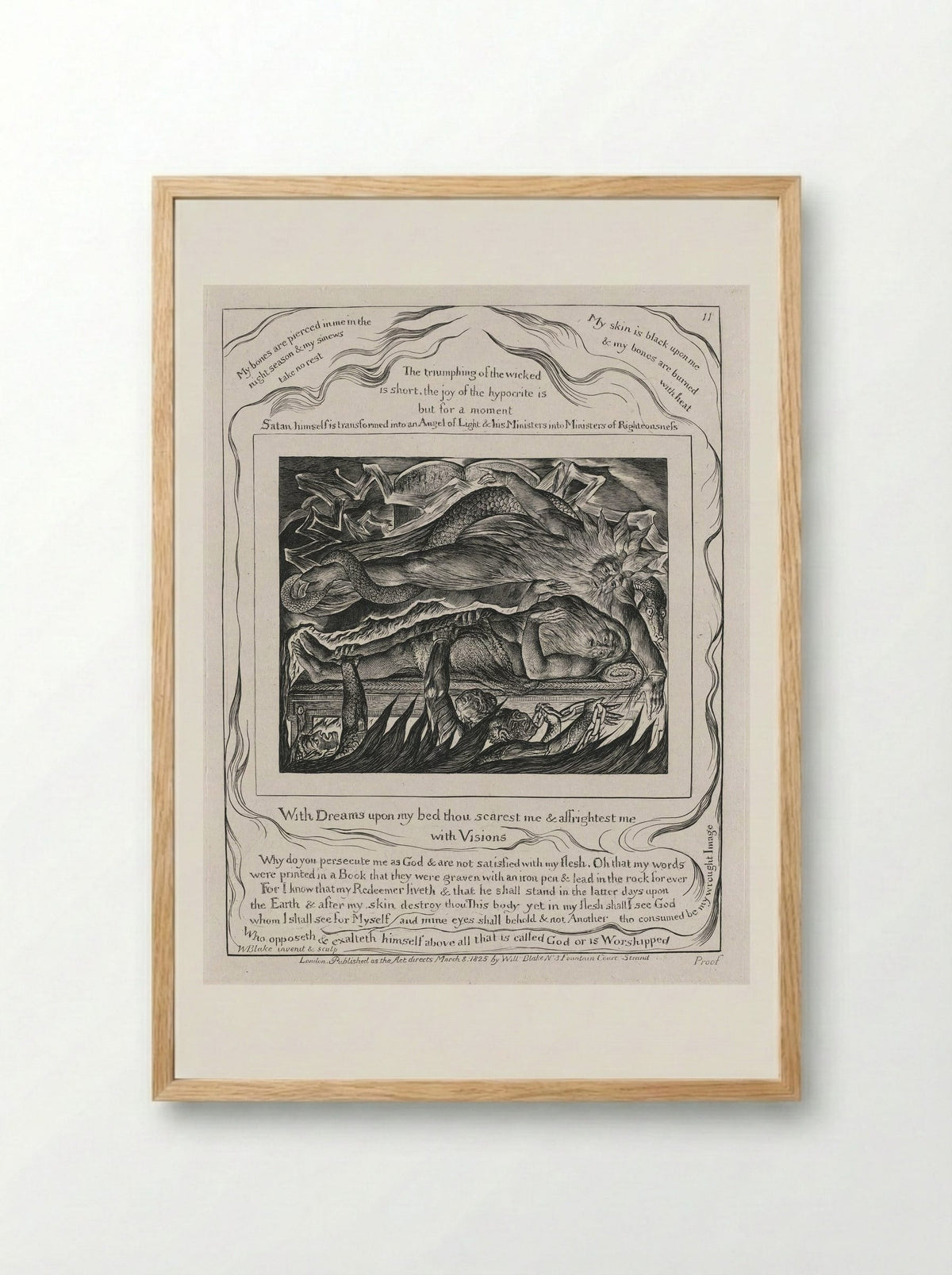 With Dreams upon my bed thou scarest me & affrightest me with Visions - William Blake - Framed Print Wood