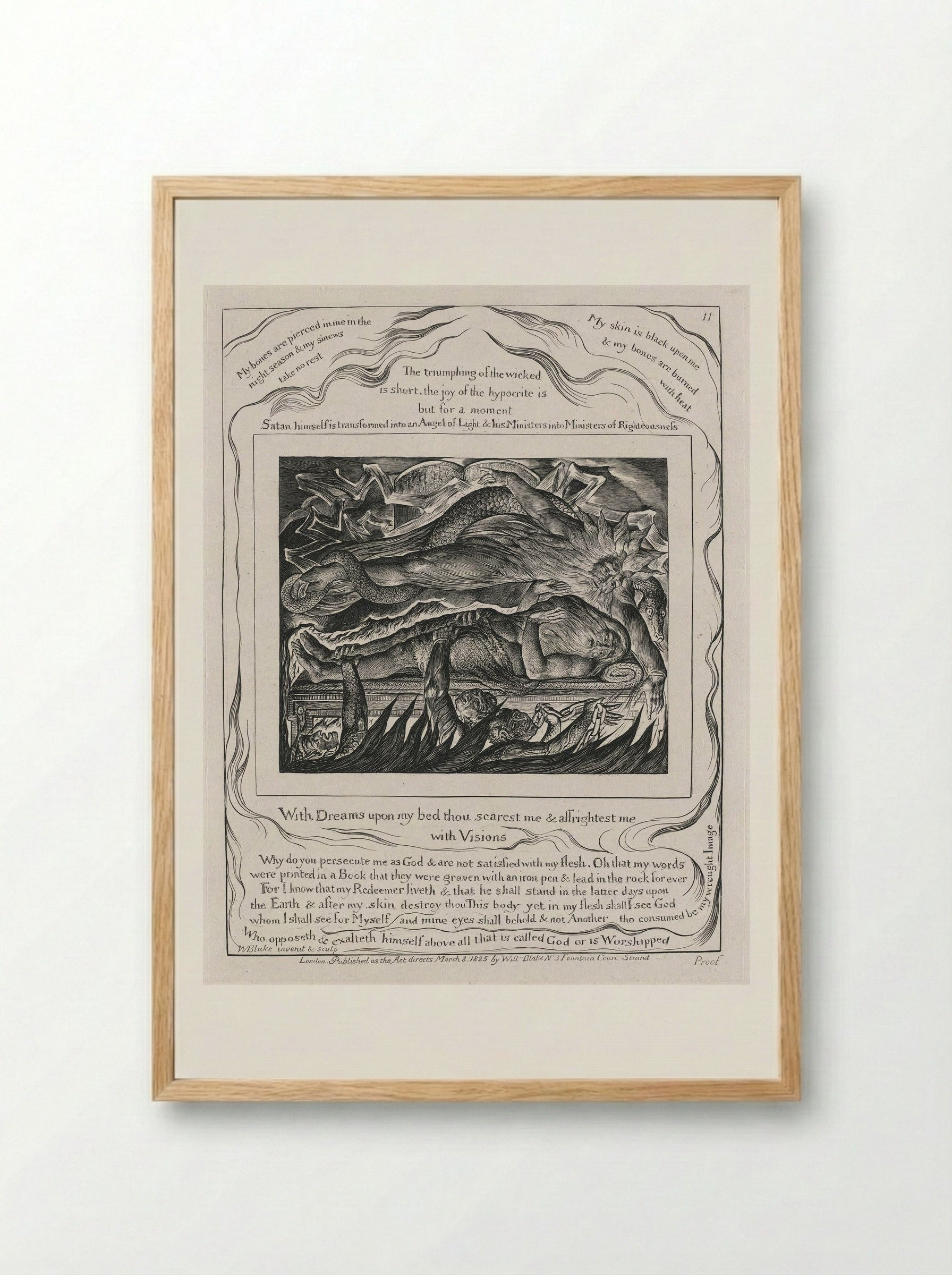 With Dreams upon my bed thou scarest me & affrightest me with Visions - William Blake - Framed Print Wood