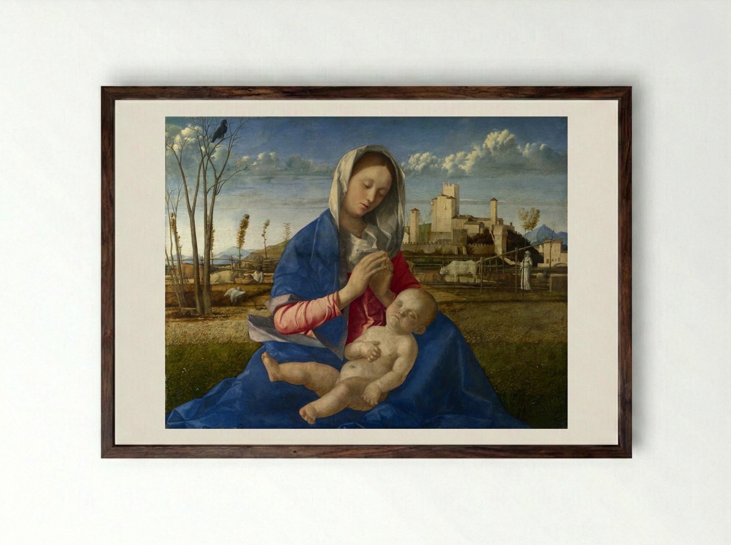 Madonna of the Meadow - Giovanni Bellini - Framed Print Dark Wood