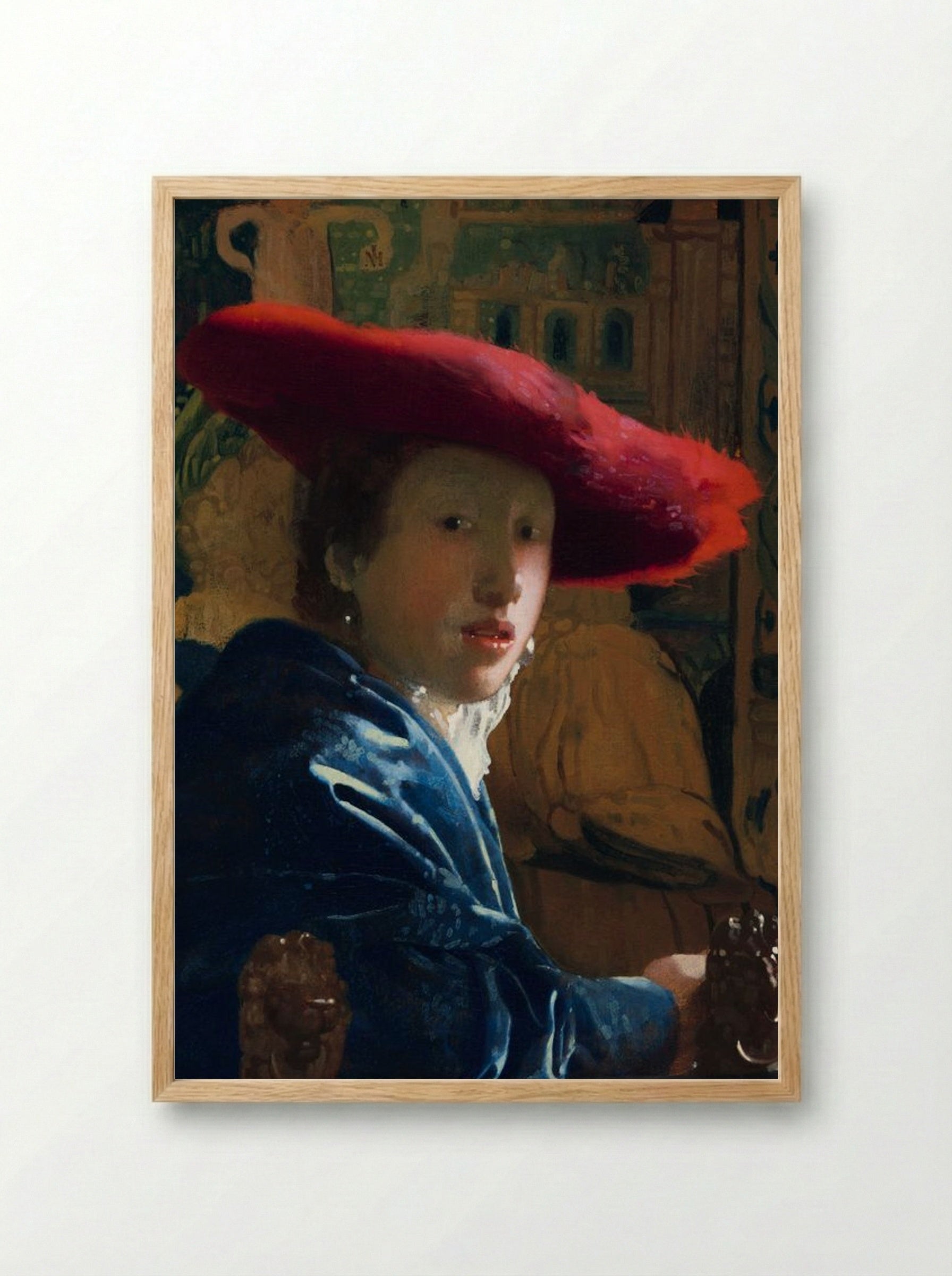 Girl with a Red Hat - Johannes Vermeer - Framed Print Wood