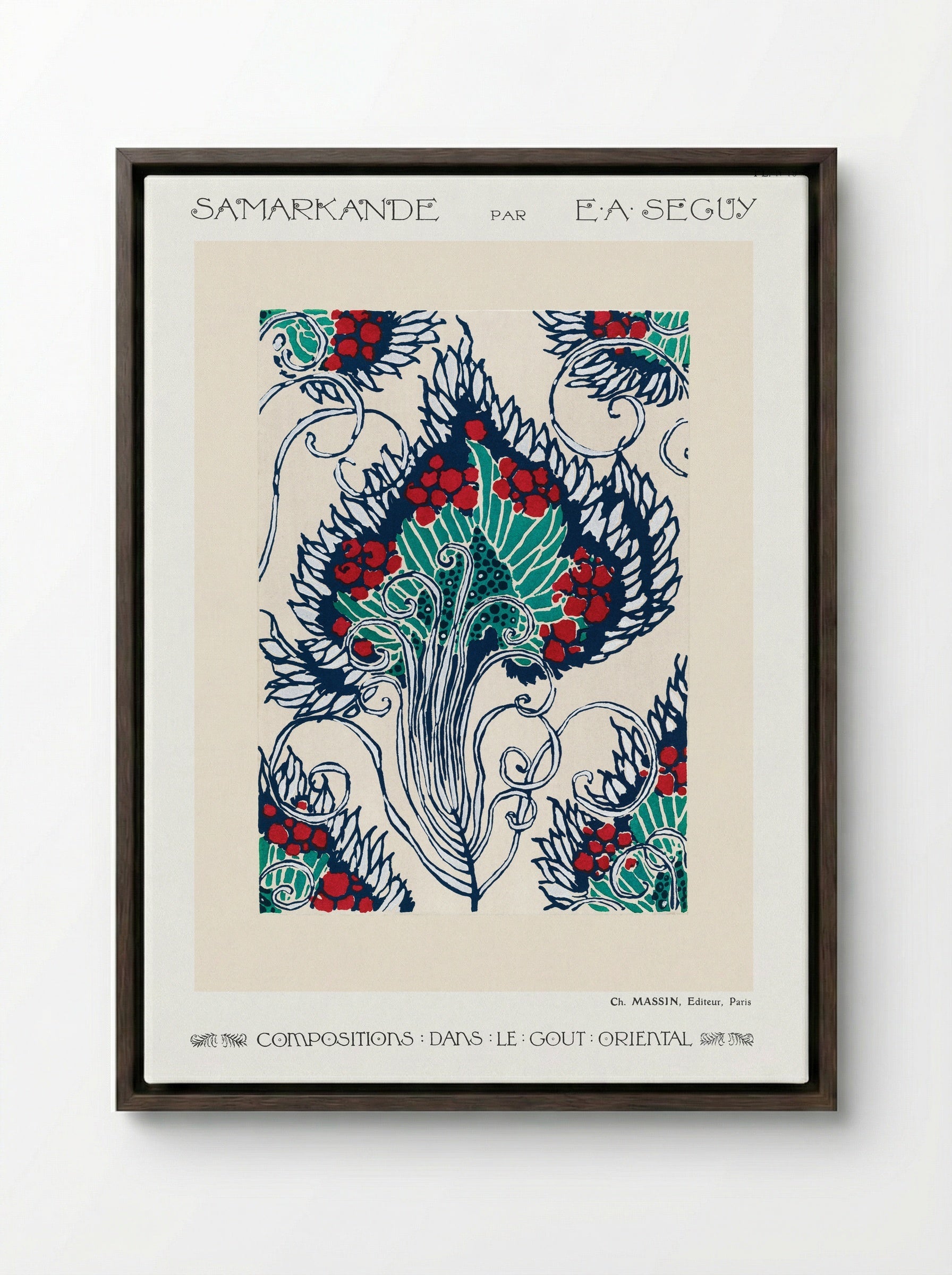 Samarkande, Planche 19 (Botanical Pattern) - Émile-Allain Séguy - Framed Canvas Dark Wood