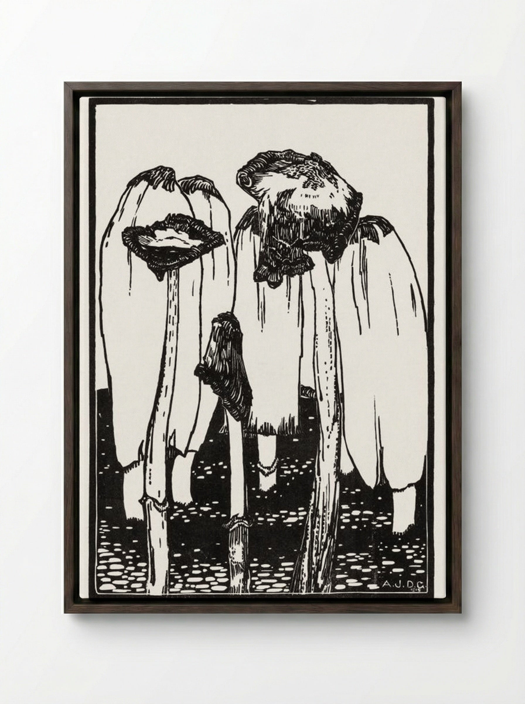 Ink Mushrooms - Julie de Graag - Framed Canvas Dark Wood