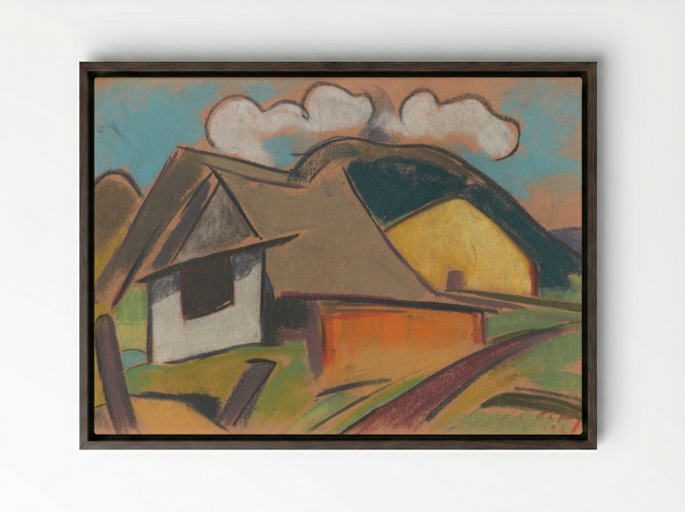 Cottages in the Mountains - Zolo Palugyay - Framed Canvas Dark Wood
