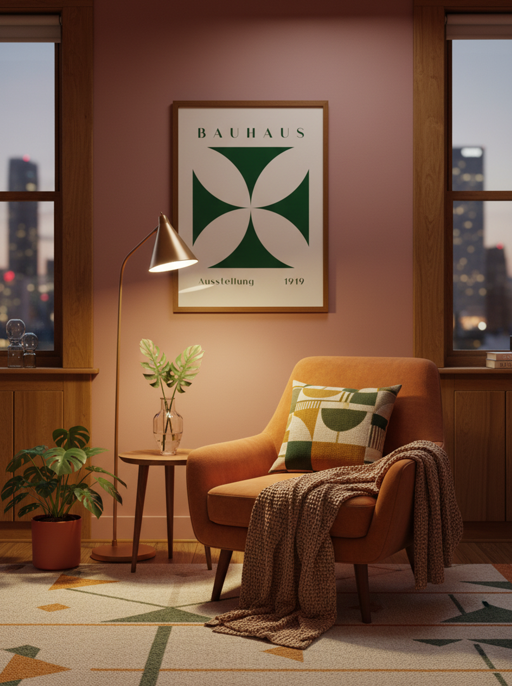 Bauhaus Cross Form - Green on Cream (1919) - Lifestyle