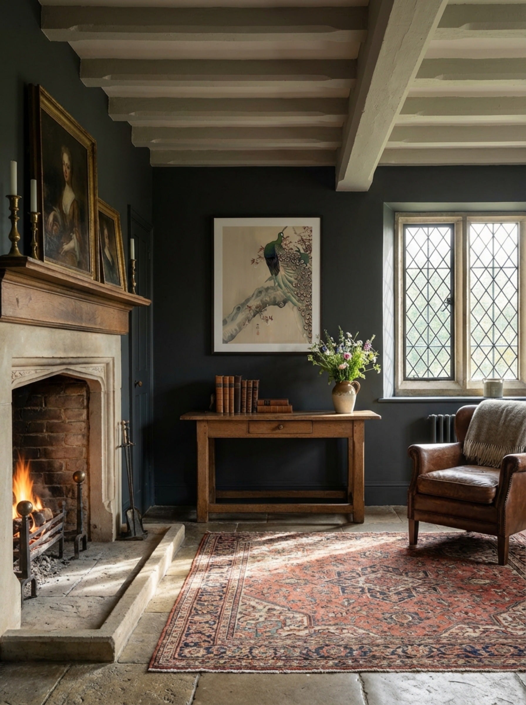 Two Green Peacocks On The Bough Of A Flowering Tree - Ohara Koson