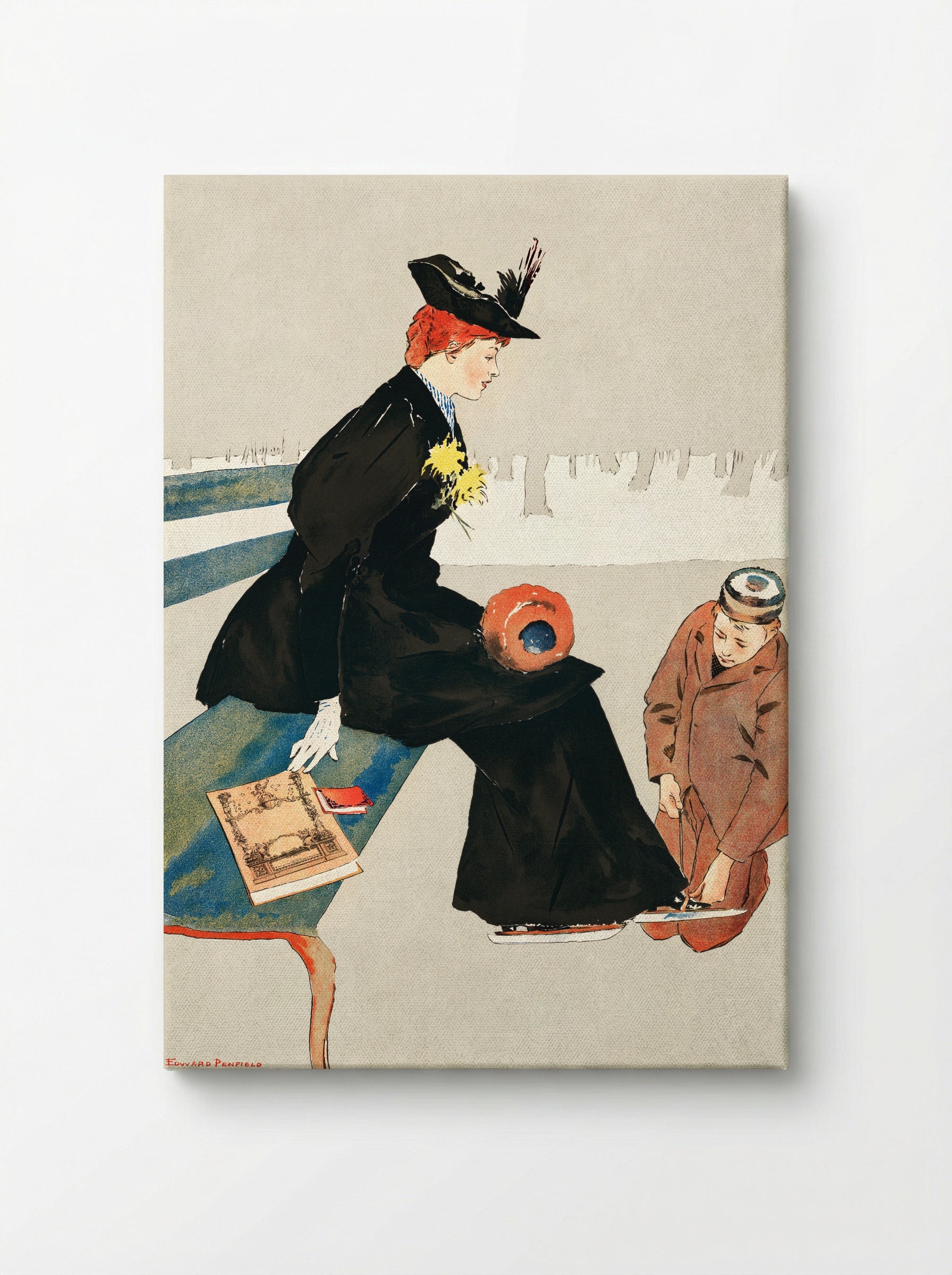 Woman Sitting on a Bench - Edward Penfield - Canvas