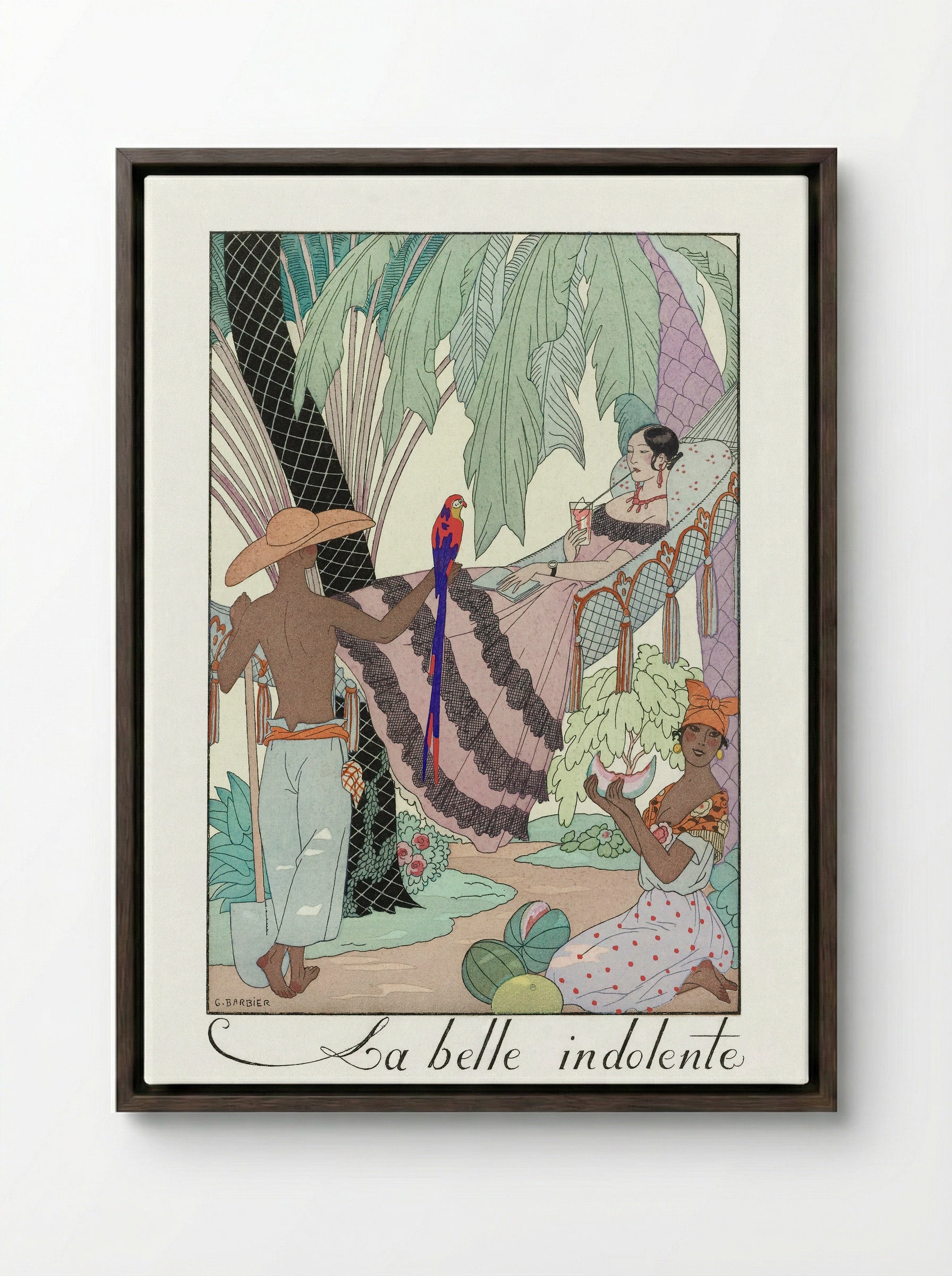 La Belle Indolente - George Barbier - Framed Canvas Dark Wood
