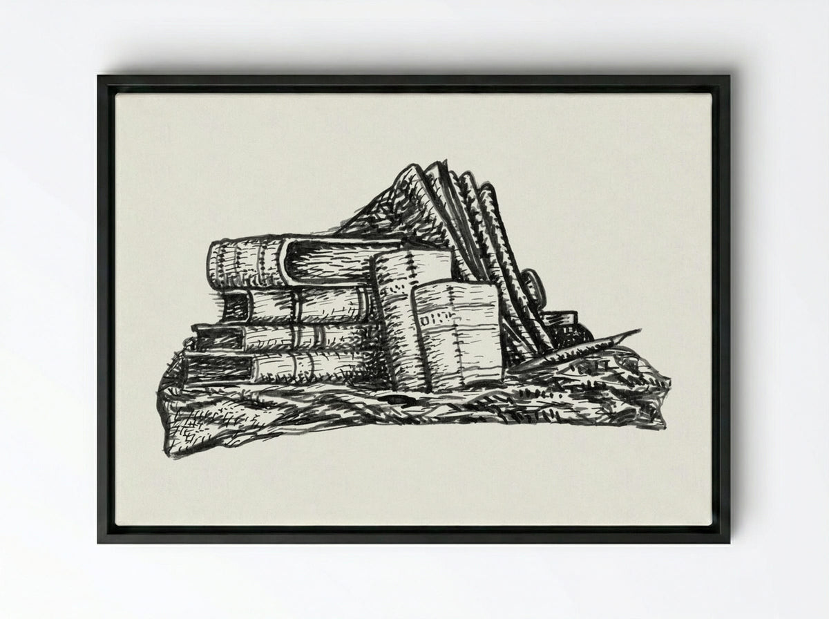 Stack of Books and Stationery - Leo Gestel - Framed Canvas Black