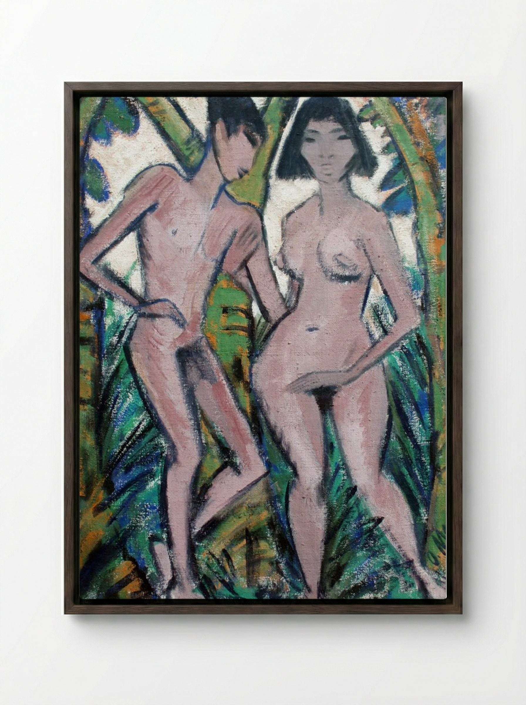 Adam and Eve - Otto Mueller - Framed Canvas Dark Wood