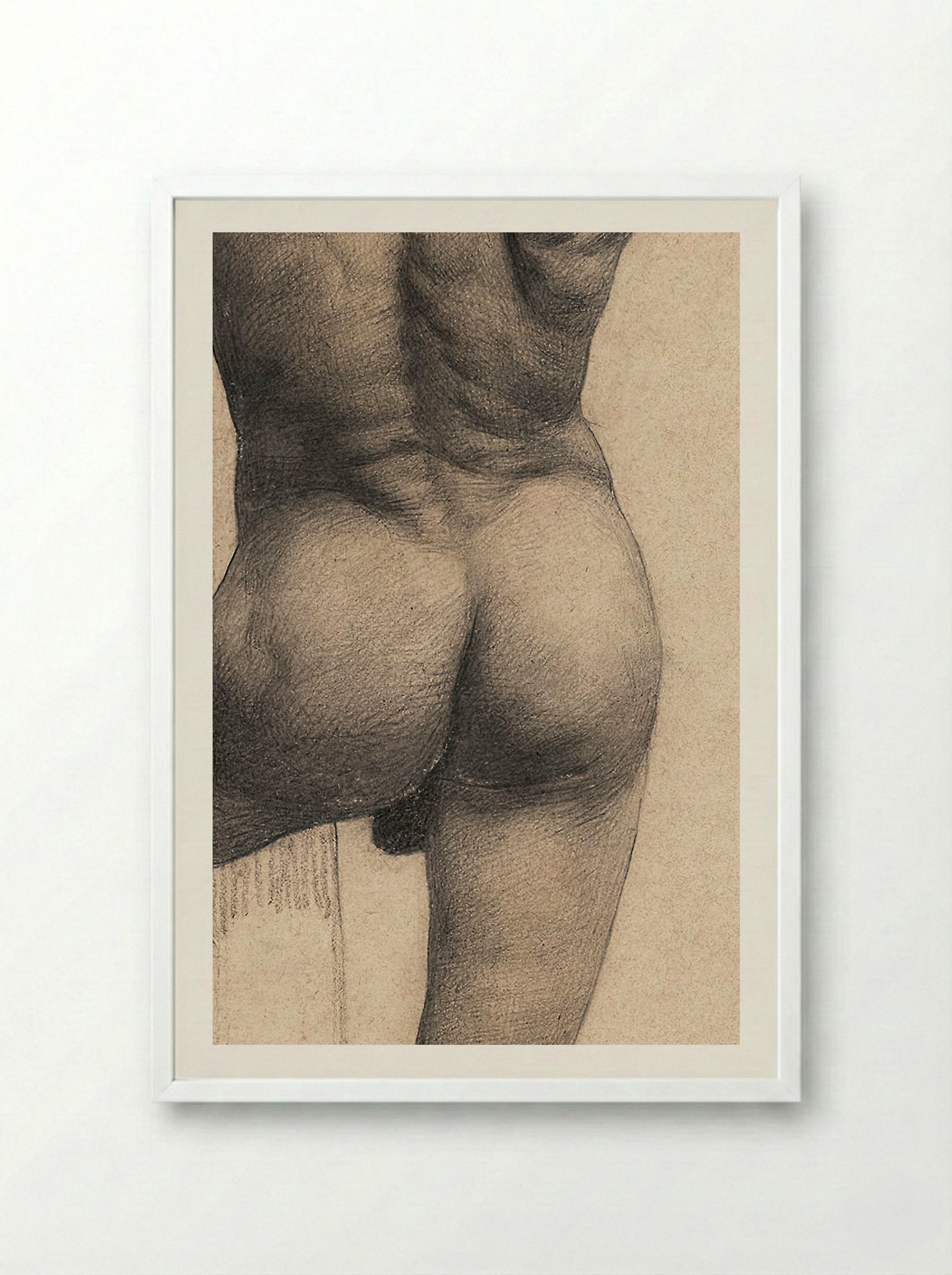 Male Nude with Left Foot on a Pedestal - Gustav Klimt - Framed Print White