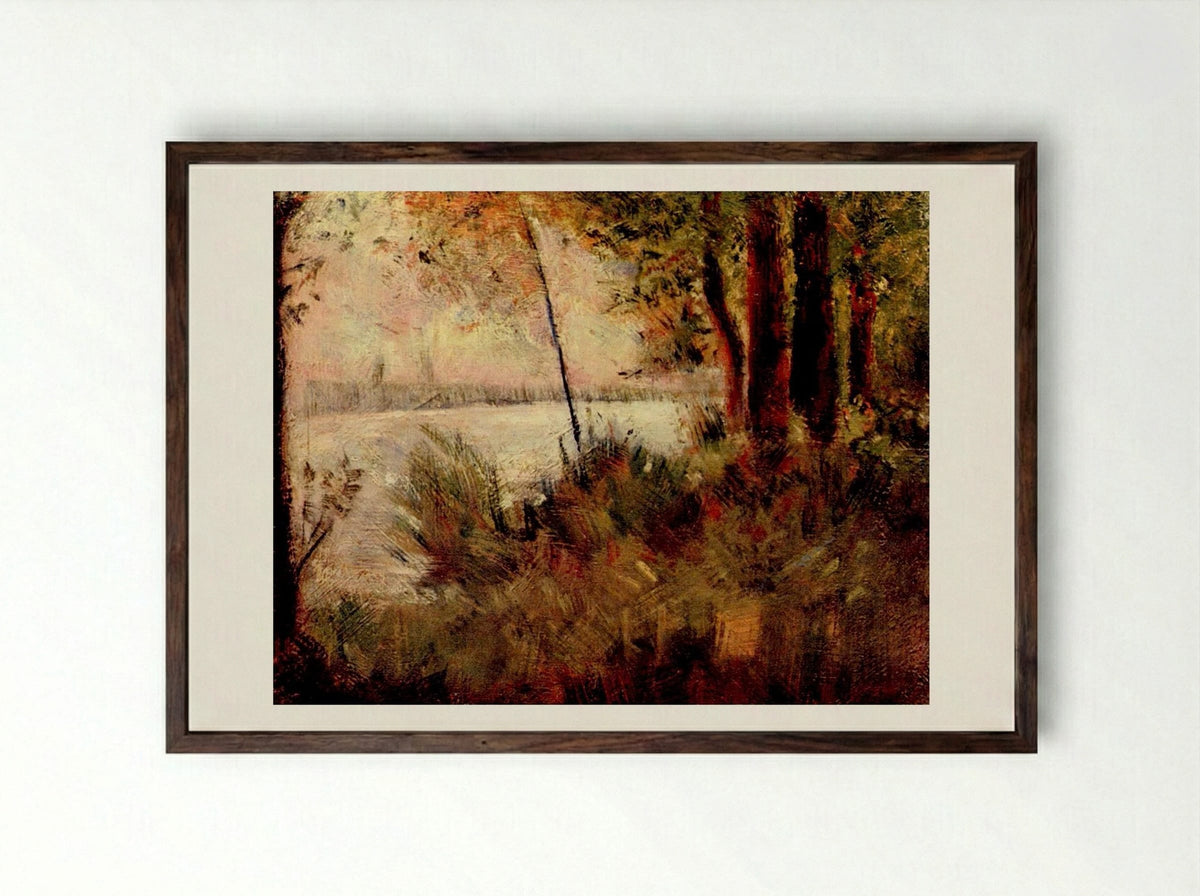 Grassy Riverbank - Fine Art Print - Framed Print Dark Wood