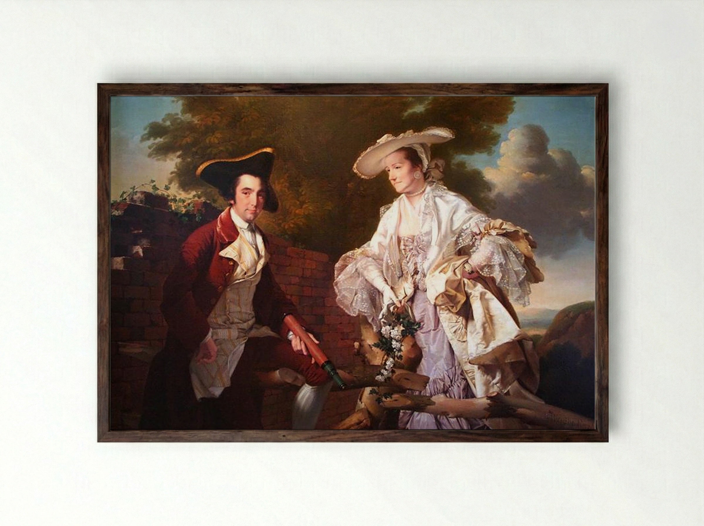 Peter Perez Burdett and his First Wife Hannah - Joseph Wright - Framed Print Dark Wood