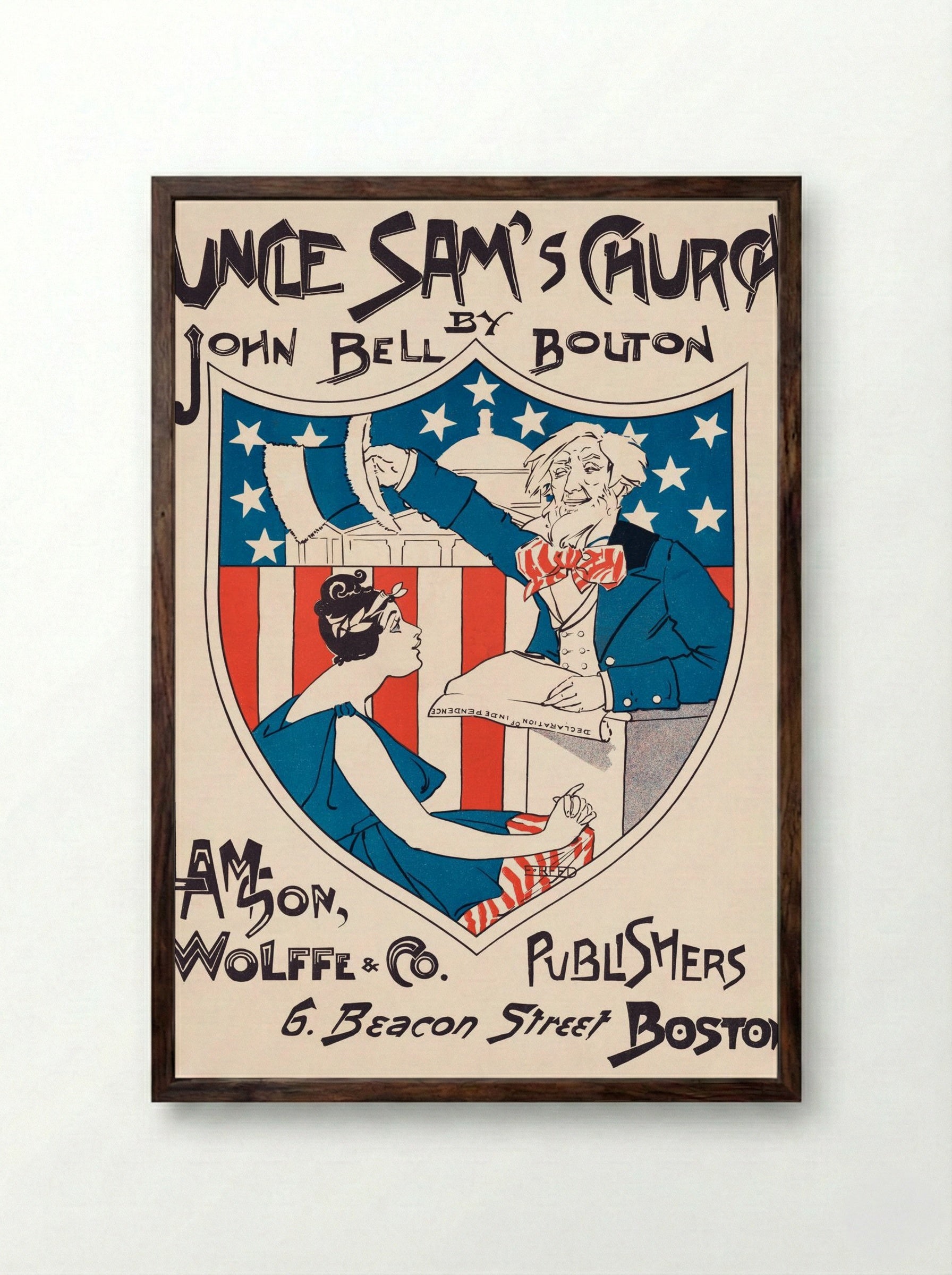 Uncle Sam's Church - Ethel Reed - Framed Print Dark Wood