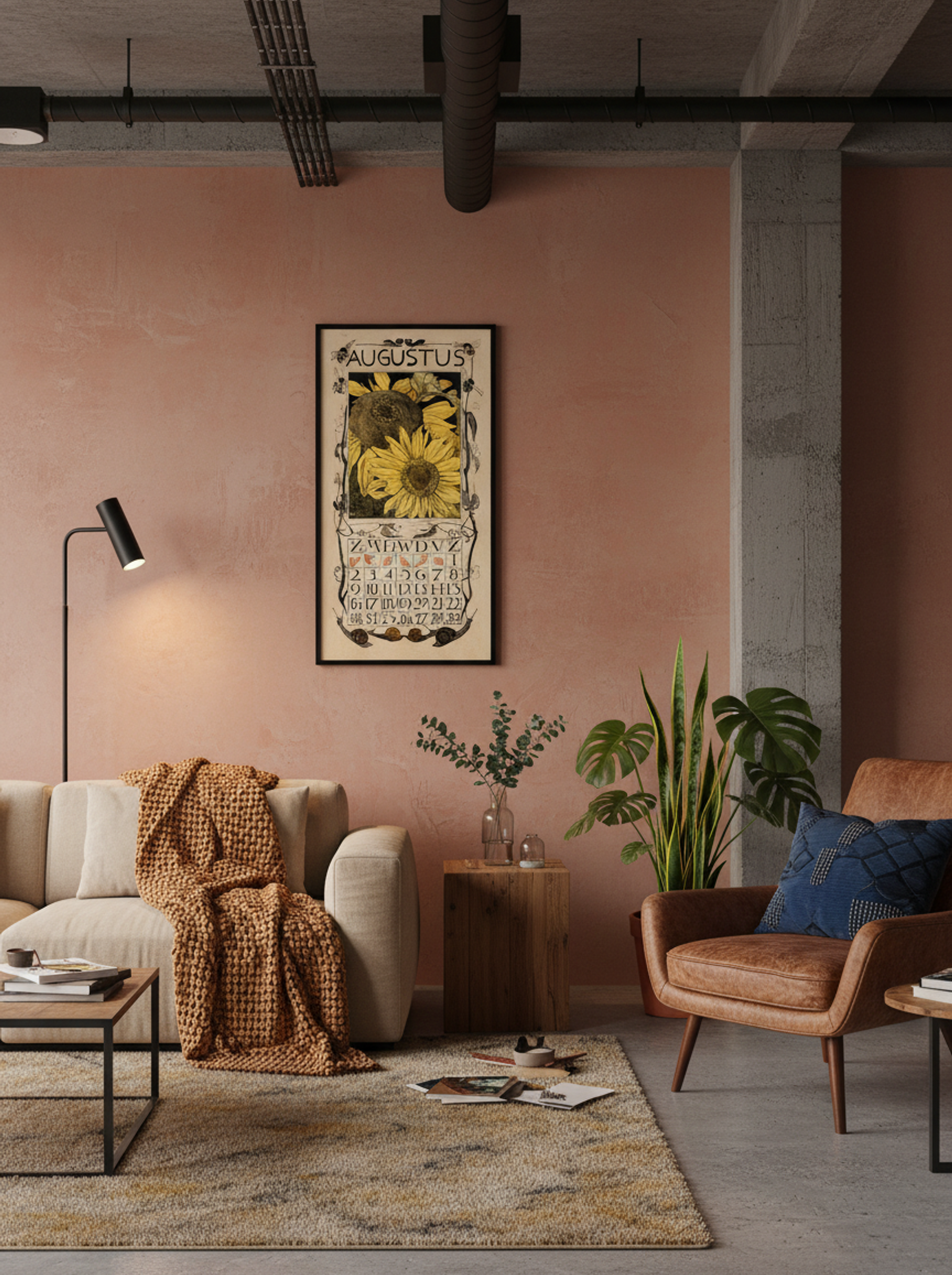 Kalenderblad augustus met zonnebloemen (August Calendar Page with Sunflowers) - Theo van Hoytema - Lifestyle