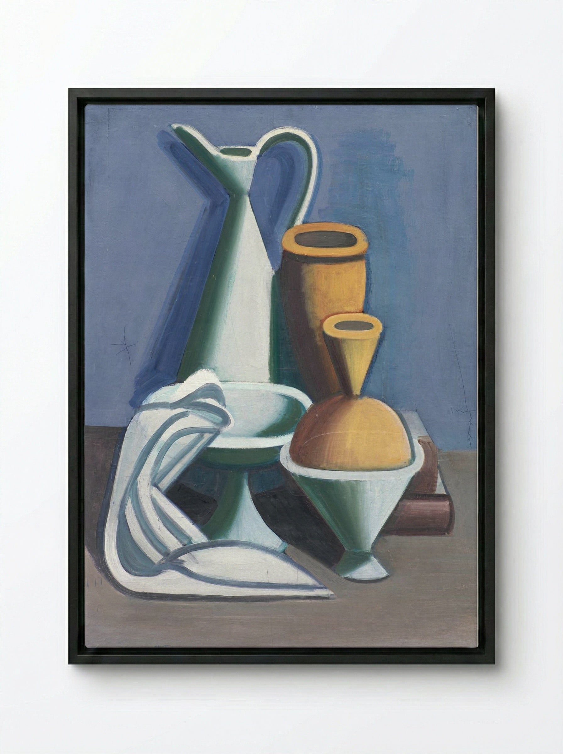 Arrangement with Watering Can, Towel and Jars - Vilhelm Lundstrøm - Framed Canvas Black