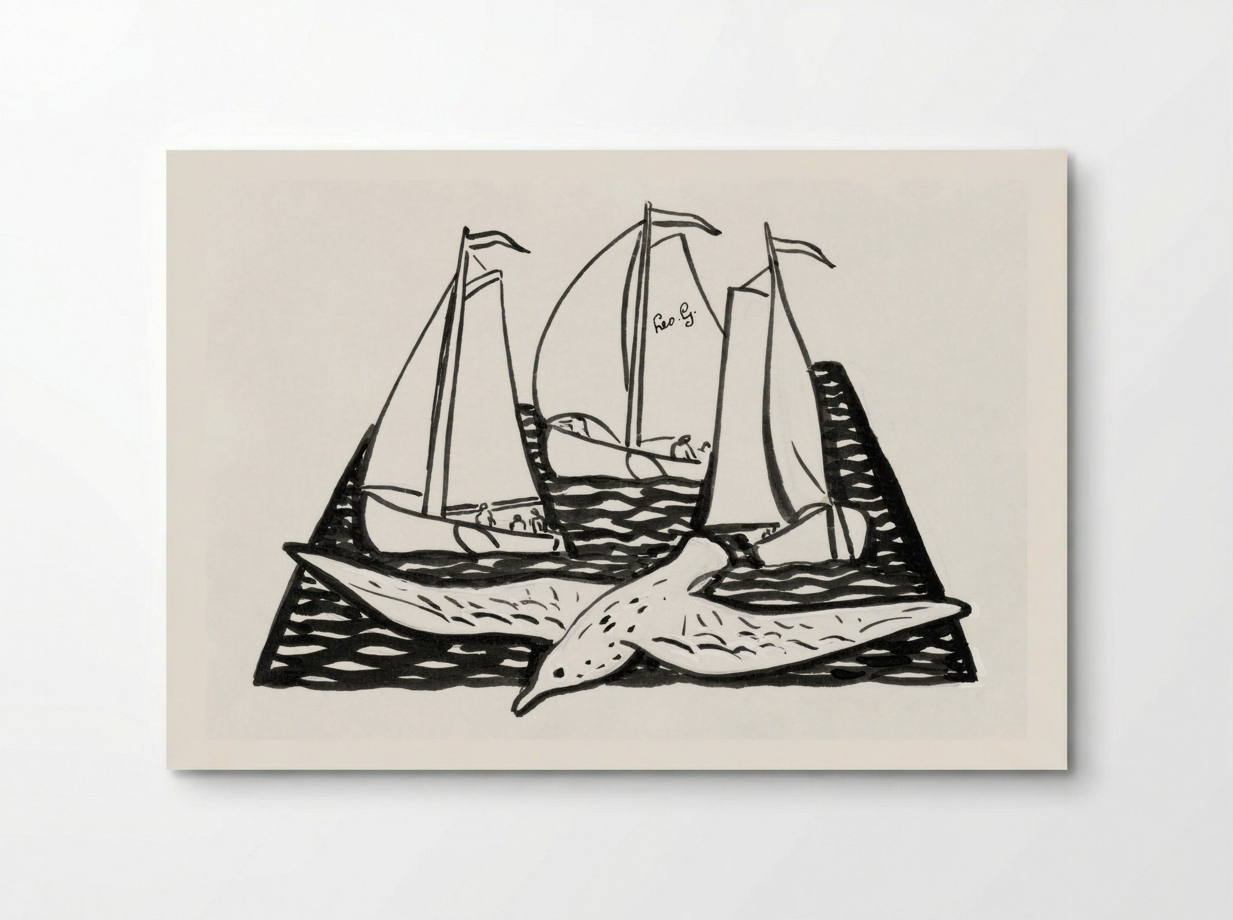 Three Sailing Ships and a Seagull - Leo Gestel - Poster