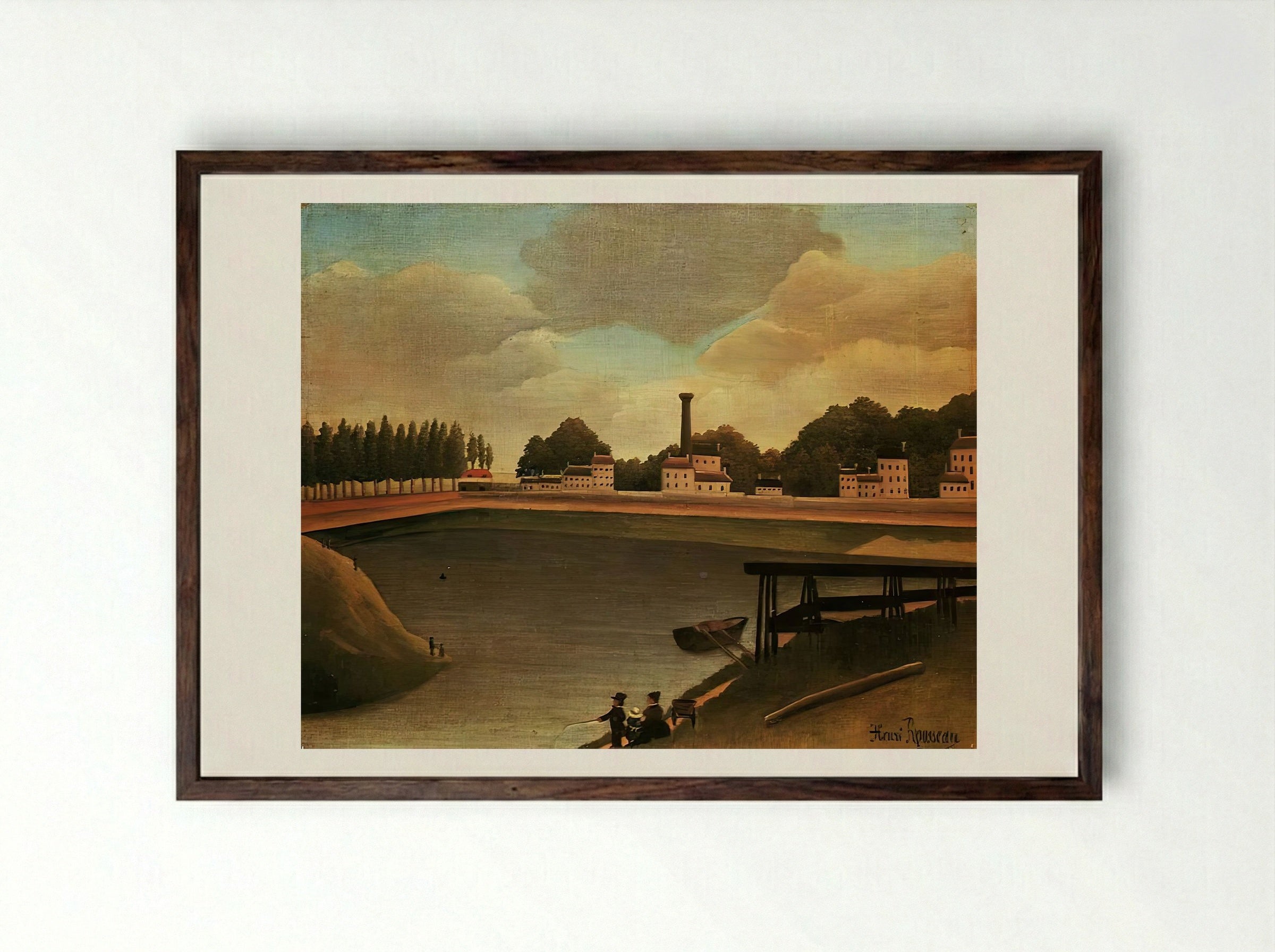 Family Fishing by Henri Matisse – Fauvist Coastal Life Print - Framed Print Dark Wood