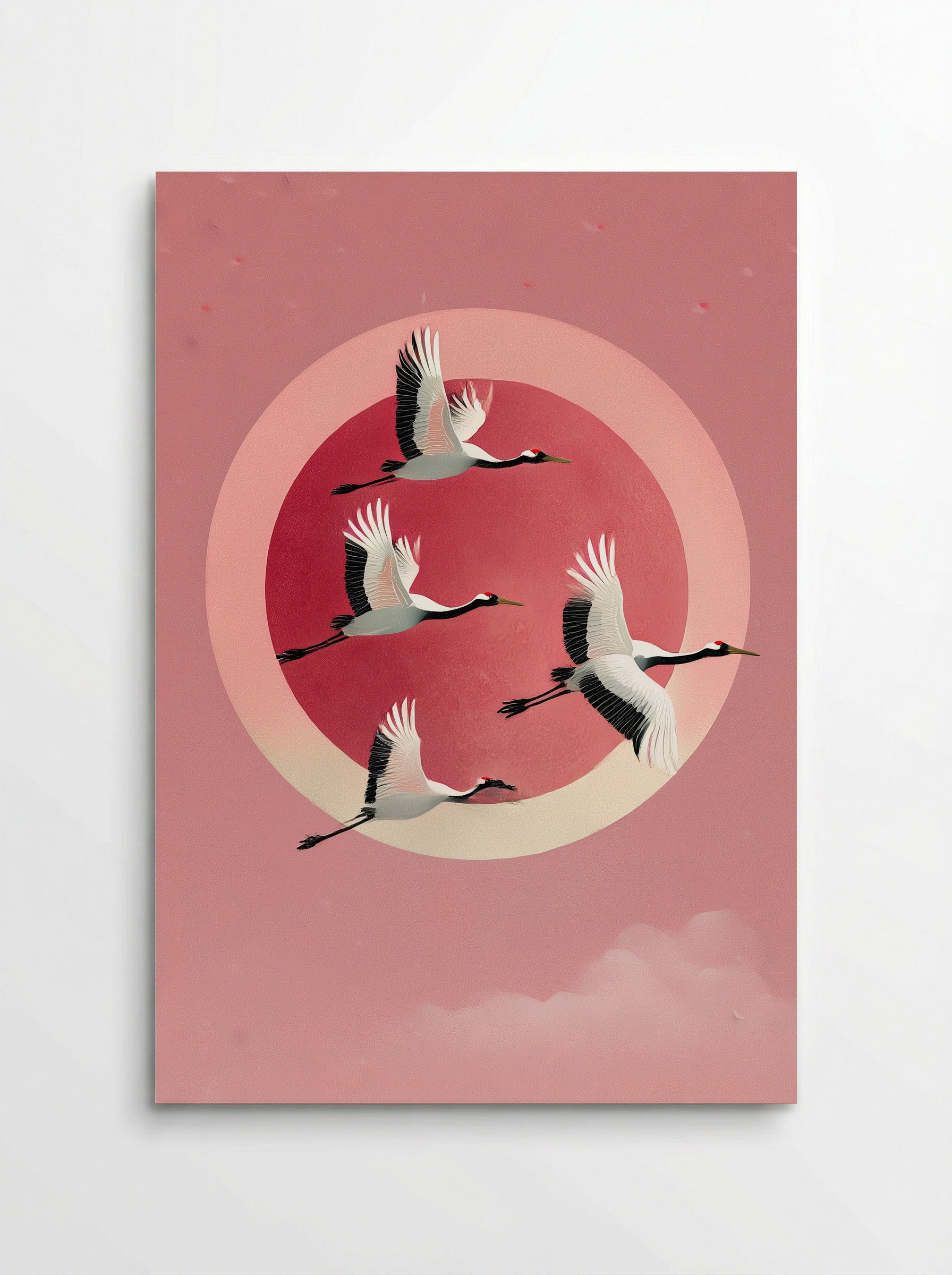 Crimson Flight Japanese Crane Poster Print - Poster