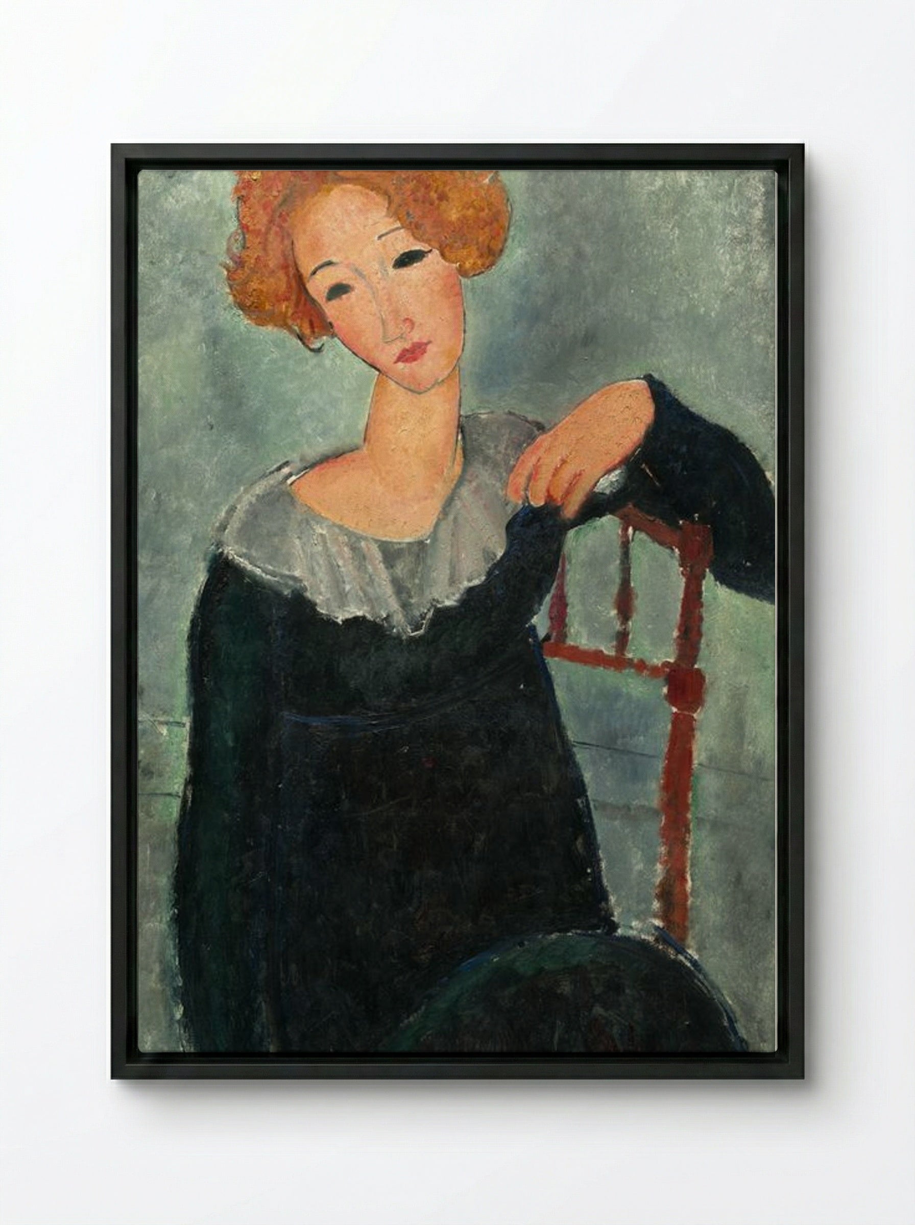 Woman with Red Hair - Amedeo Modigliani - Framed Canvas Black