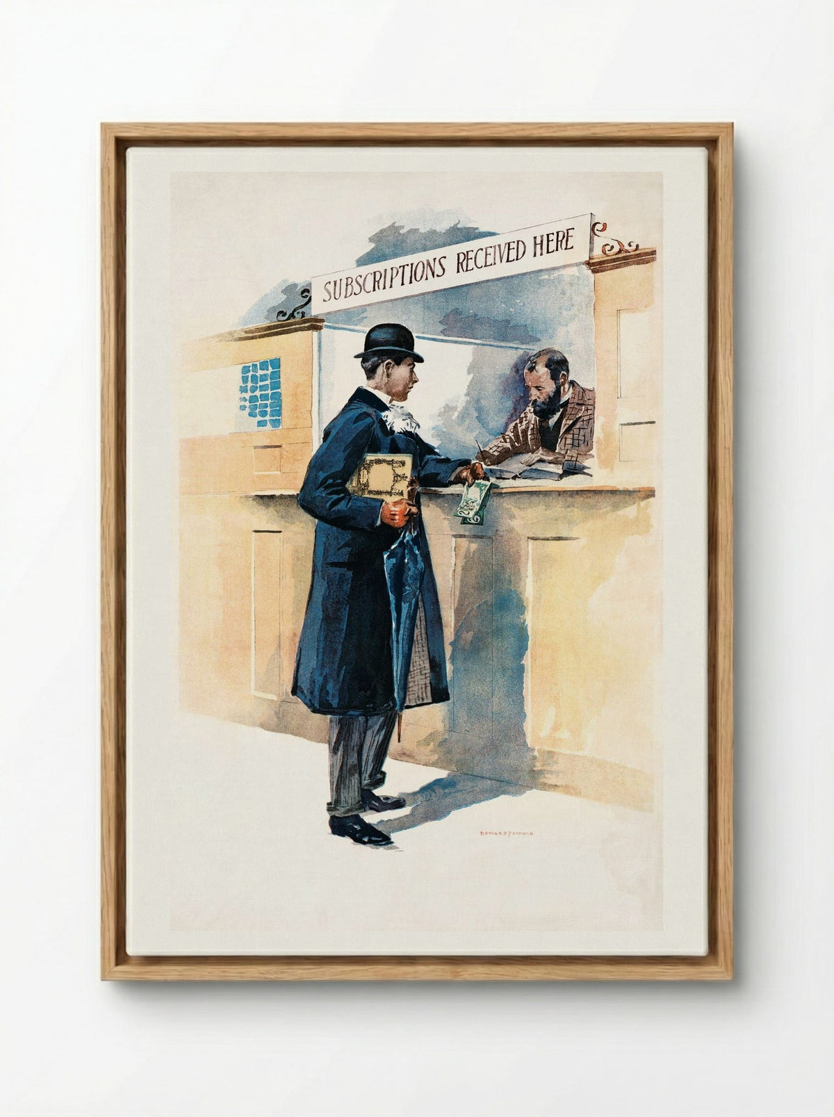Man Getting Medicines - Edward Penfield - Framed Canvas Wood