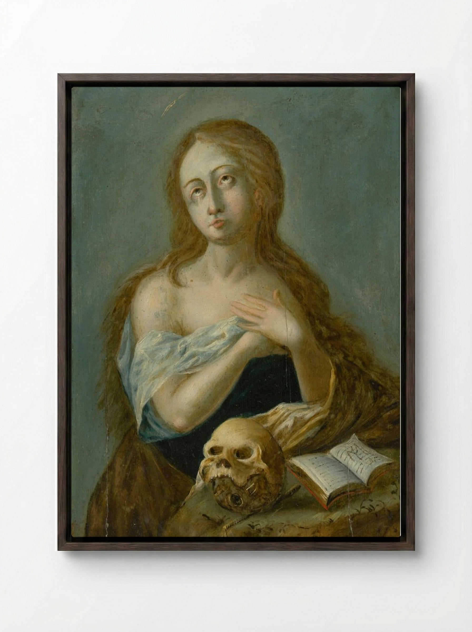 The Penitent Magdalene - Georges de La Tour - Framed Canvas Dark Wood