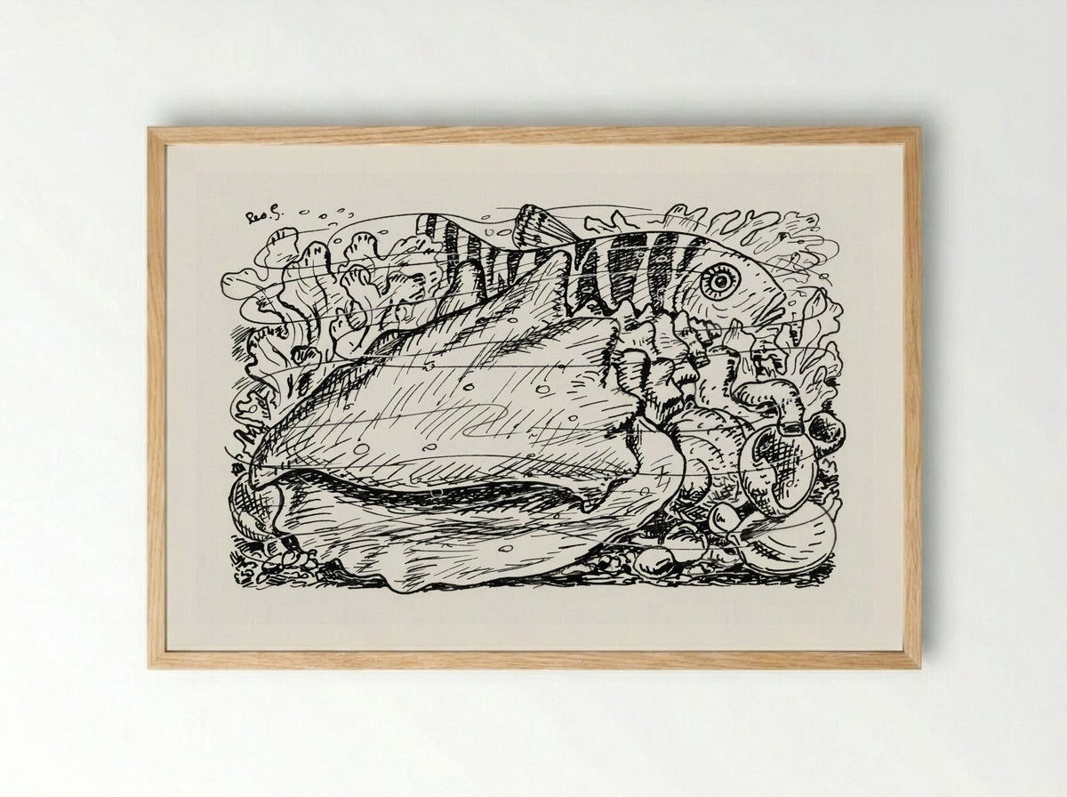 Fish and Shell in the Water - Leo Gestel - Framed Print Wood