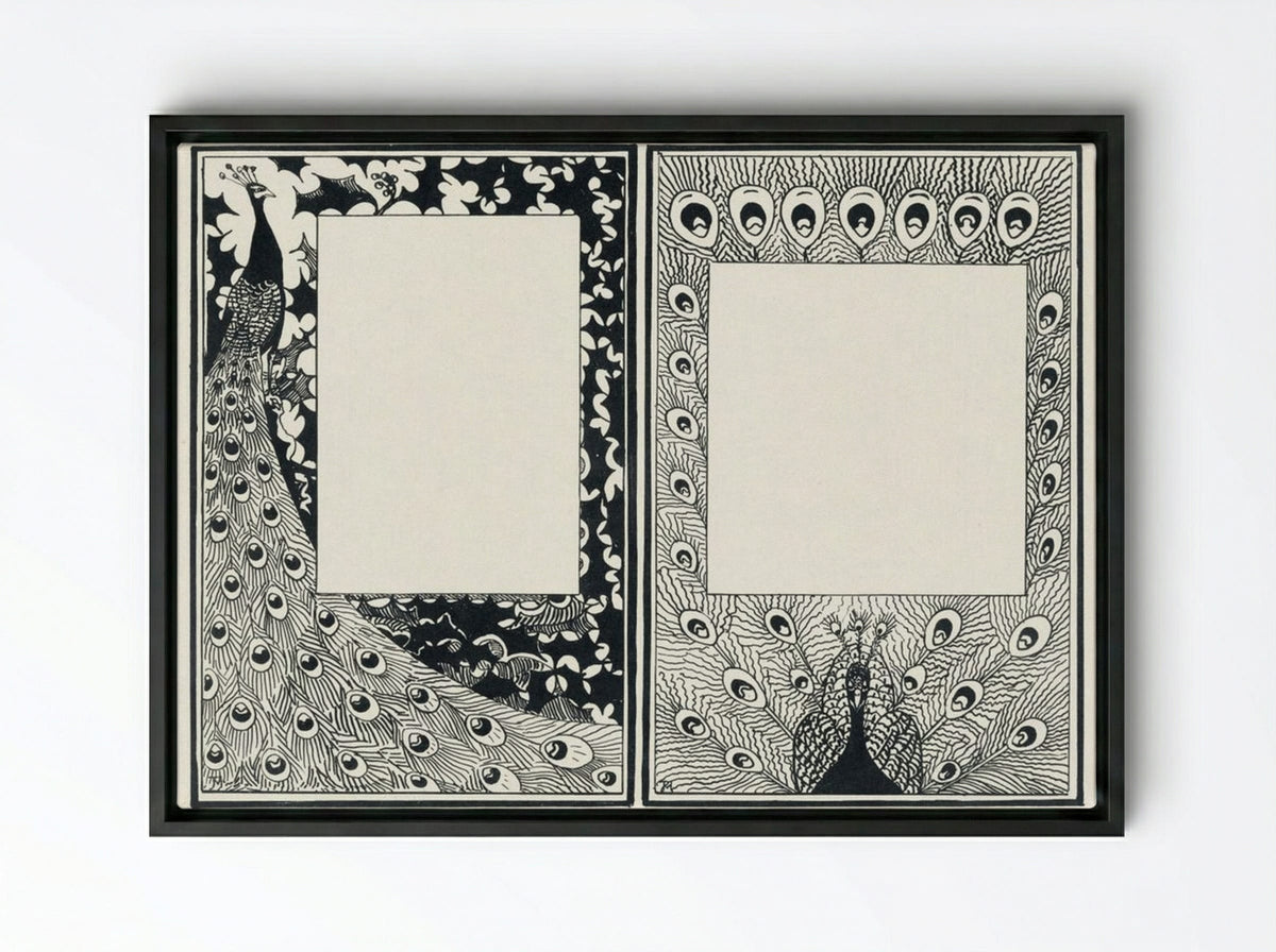 Design for Announcement and Order Card with Peacocks - Jan Toorop - Framed Canvas Black