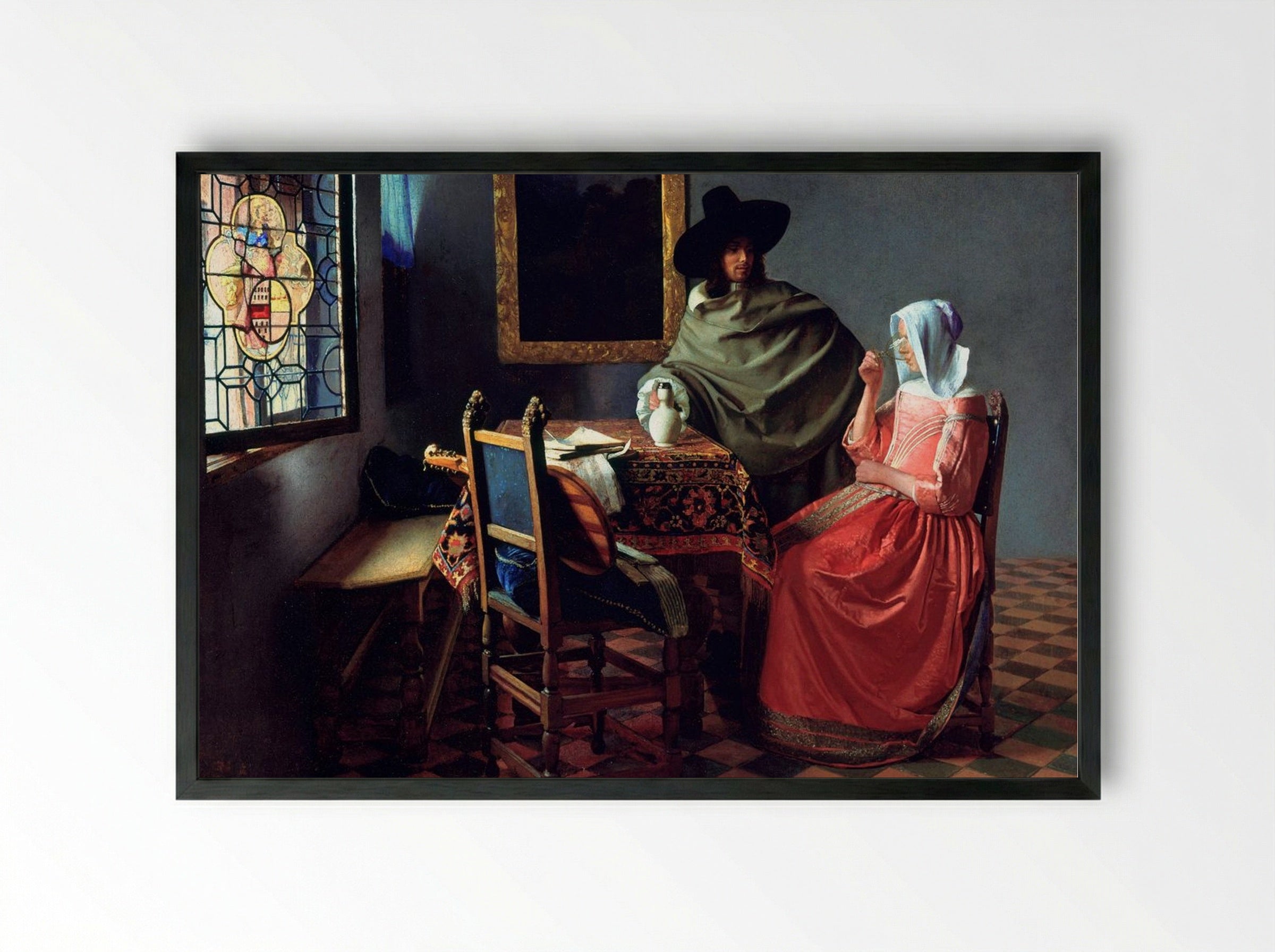 The Wine Glass - Johannes Vermeer - Framed Print Black