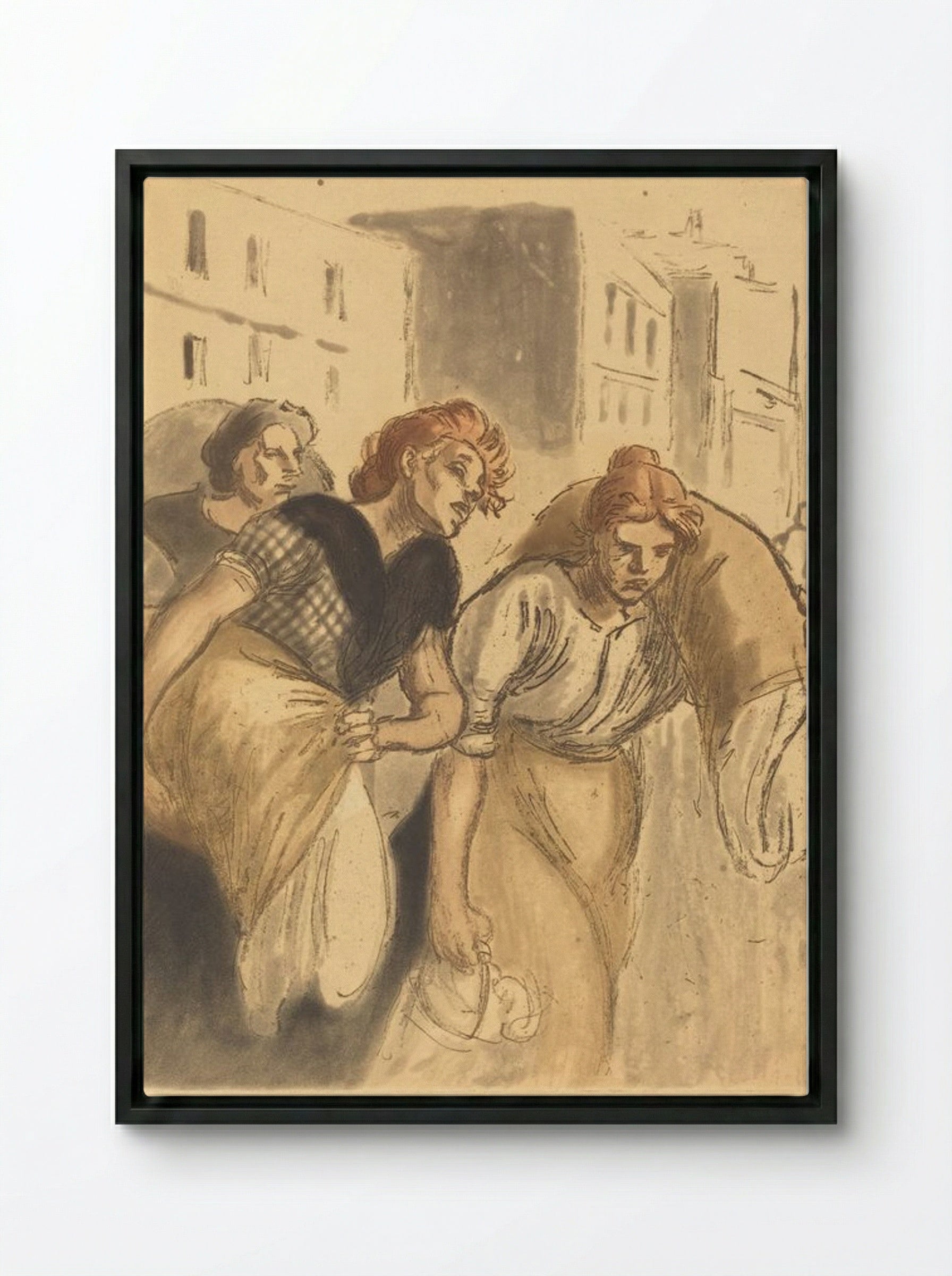Return from the Wash House (Retour de lavoir) - Théophile Alexandre Steinlen - Framed Canvas Black