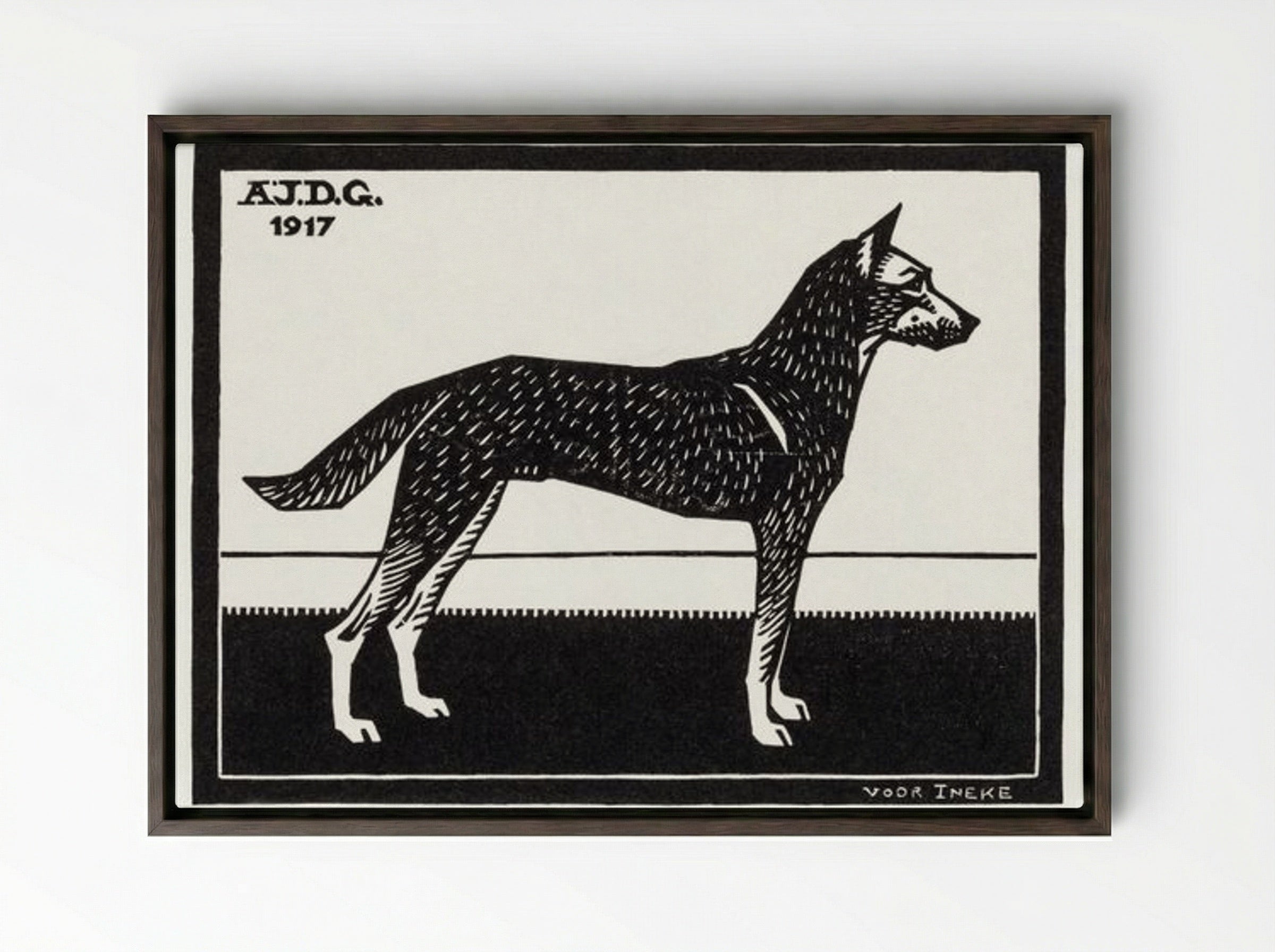 Dog - Julie de Graag - Framed Canvas Dark Wood