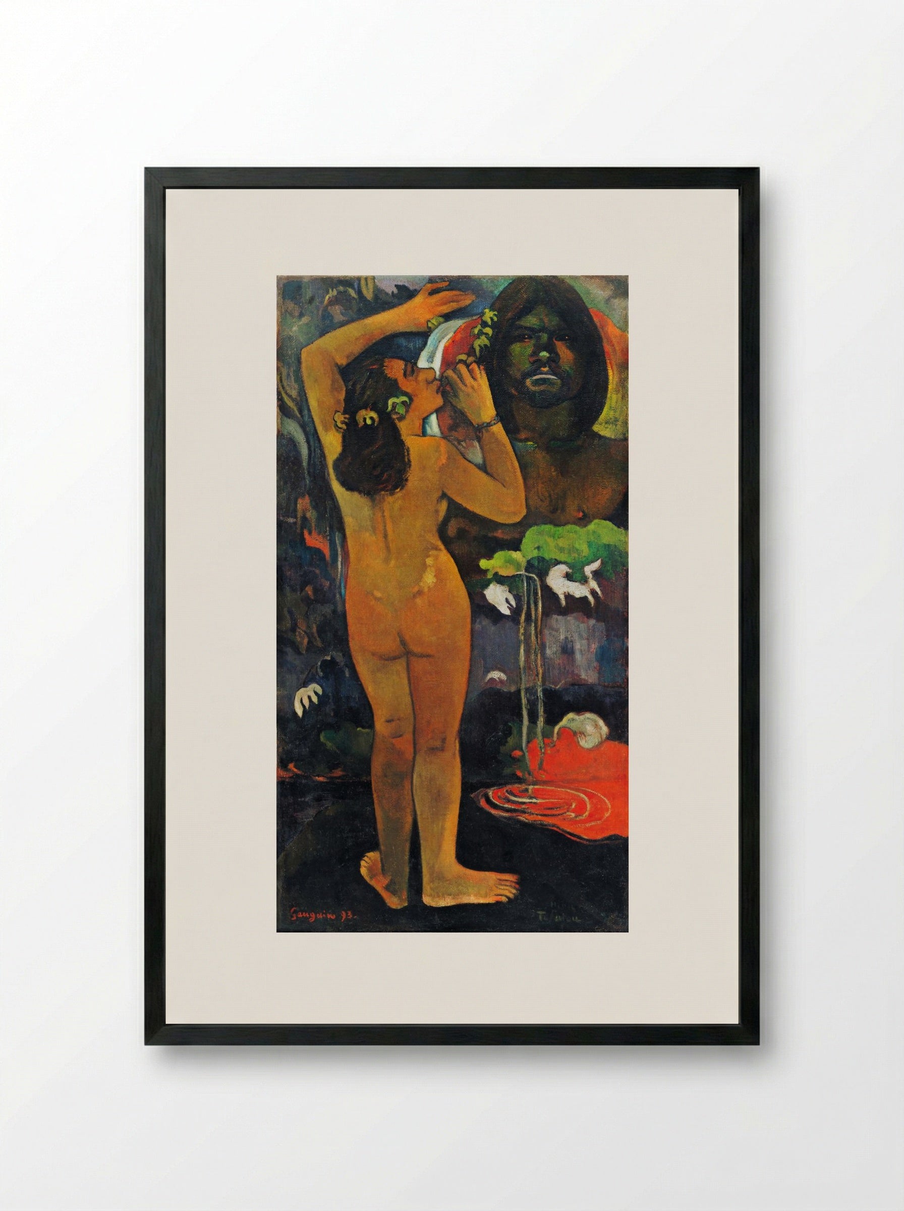 The Moon and the Earth (Hina tefatou) - Paul Gauguin - Framed Print Black