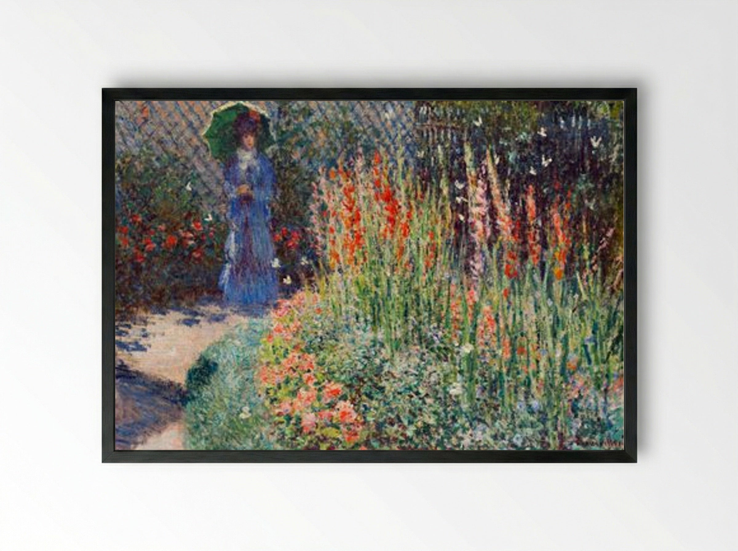 Rounded Flower Bed (Le Massif de Fleurs) - Claude Monet - Framed Print Black