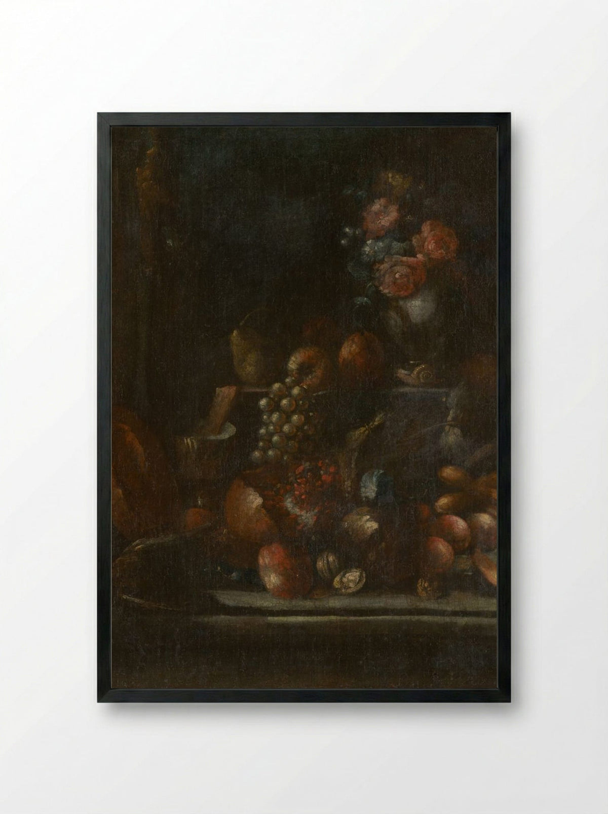 Still Life with Fruit and a Vase - Fine Art Print - Framed Print Black