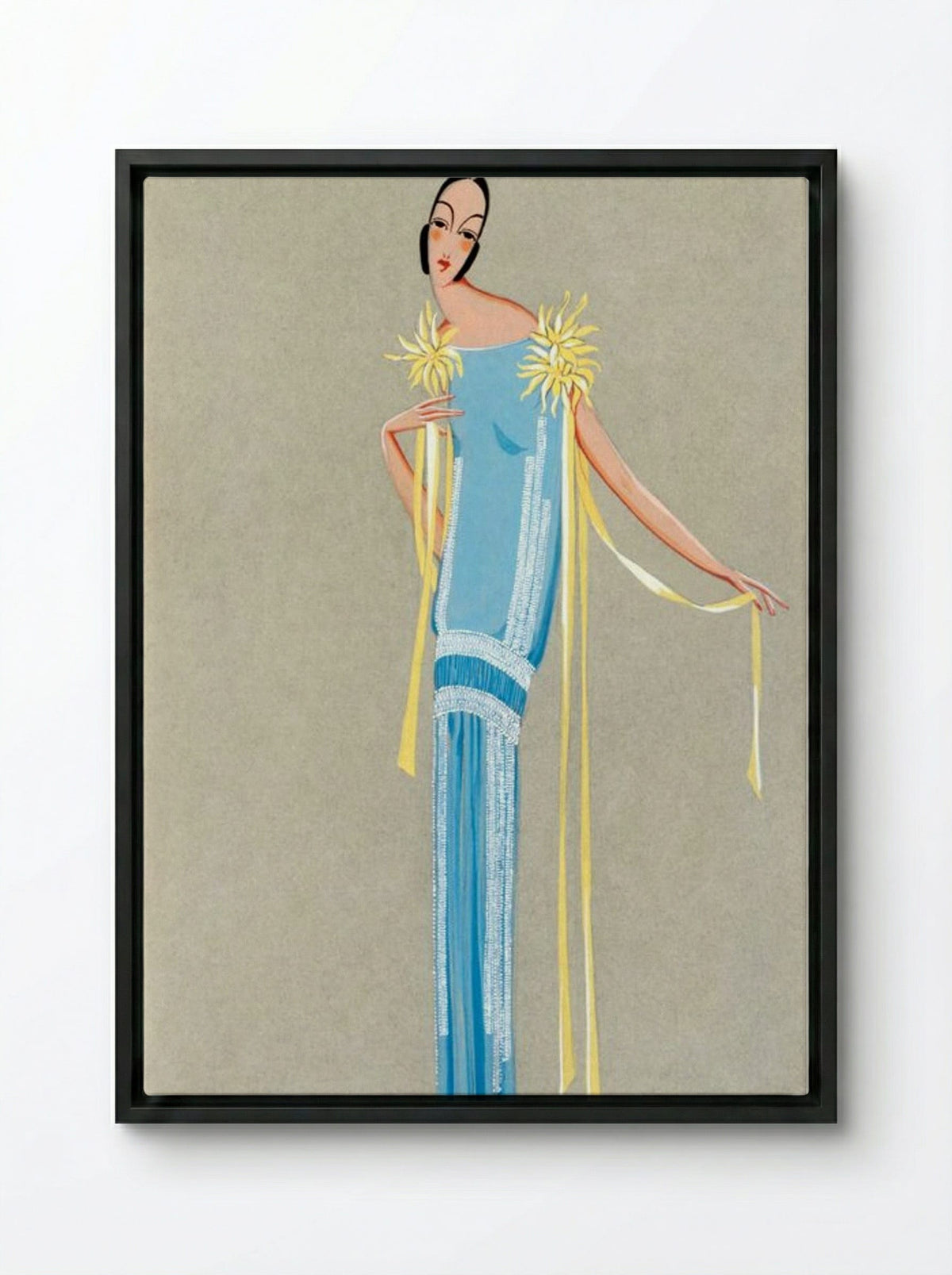 Design for 'L'Accroche-Coeur' Summer Dress, 1924 - Fine Art Print - Framed Canvas Black