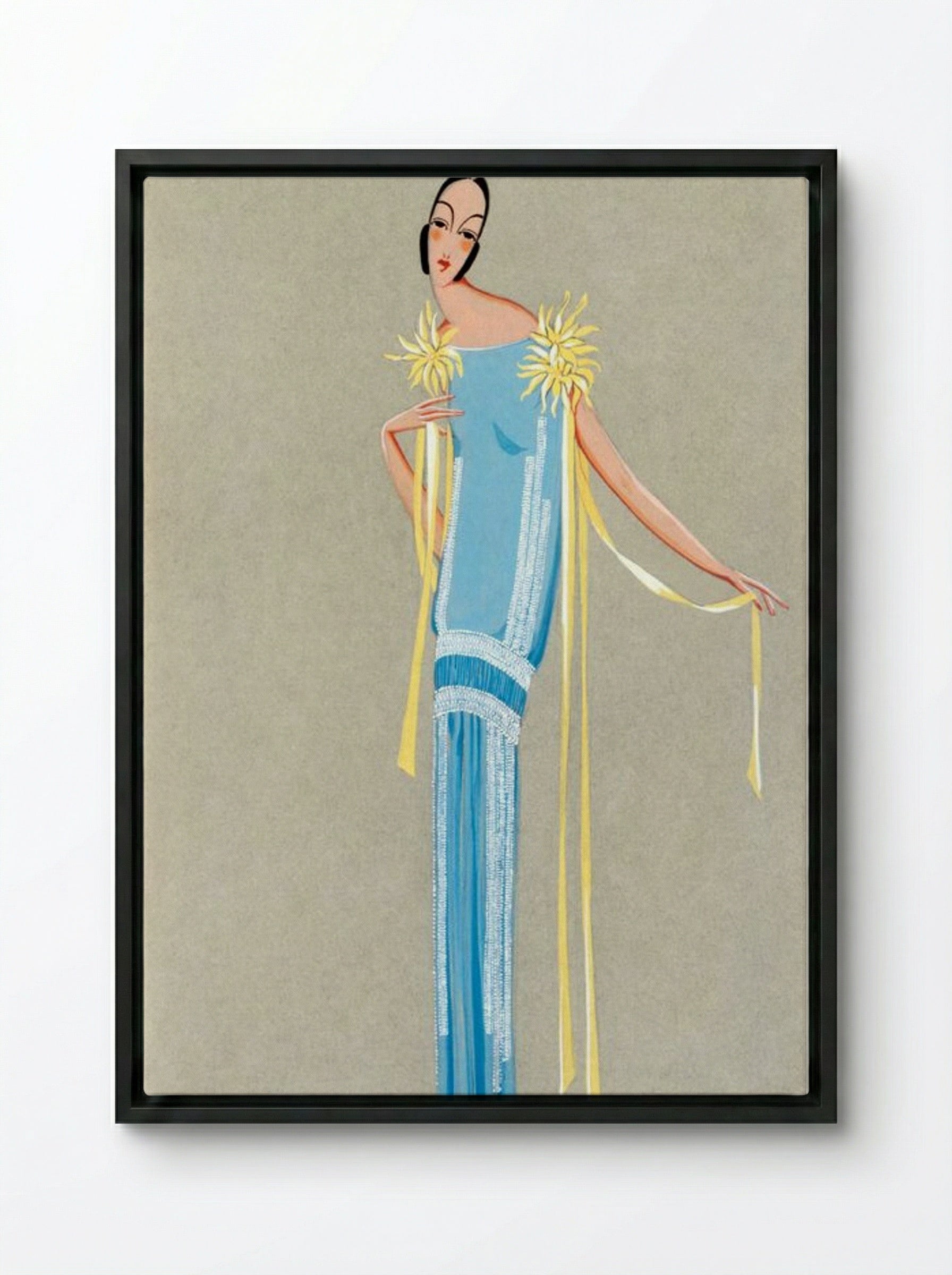 Design for 'L'Accroche-Coeur' Summer Dress, 1924 - Fine Art Print - Framed Canvas Black