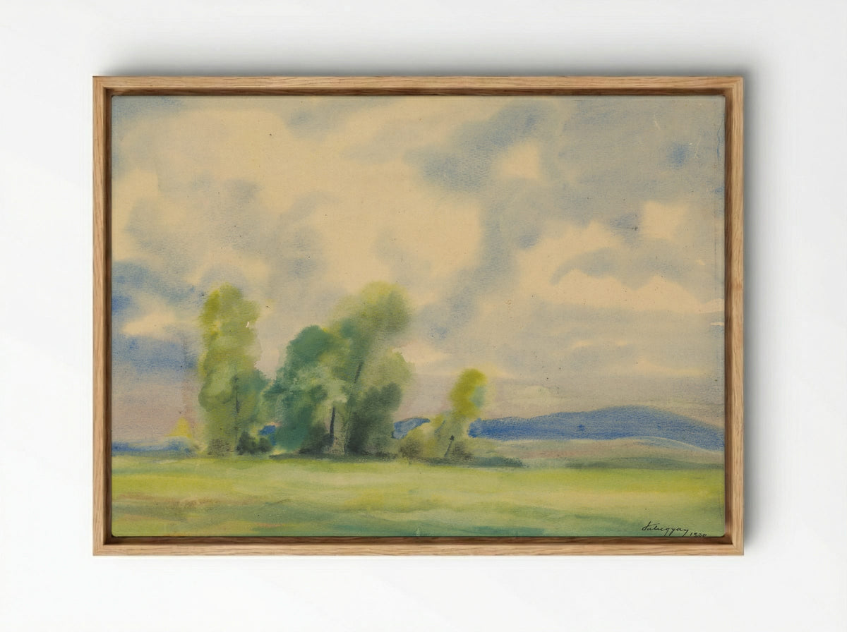 Landscape with Trees and Cloudy Sky - Zolo Palugyay - Framed Canvas Wood
