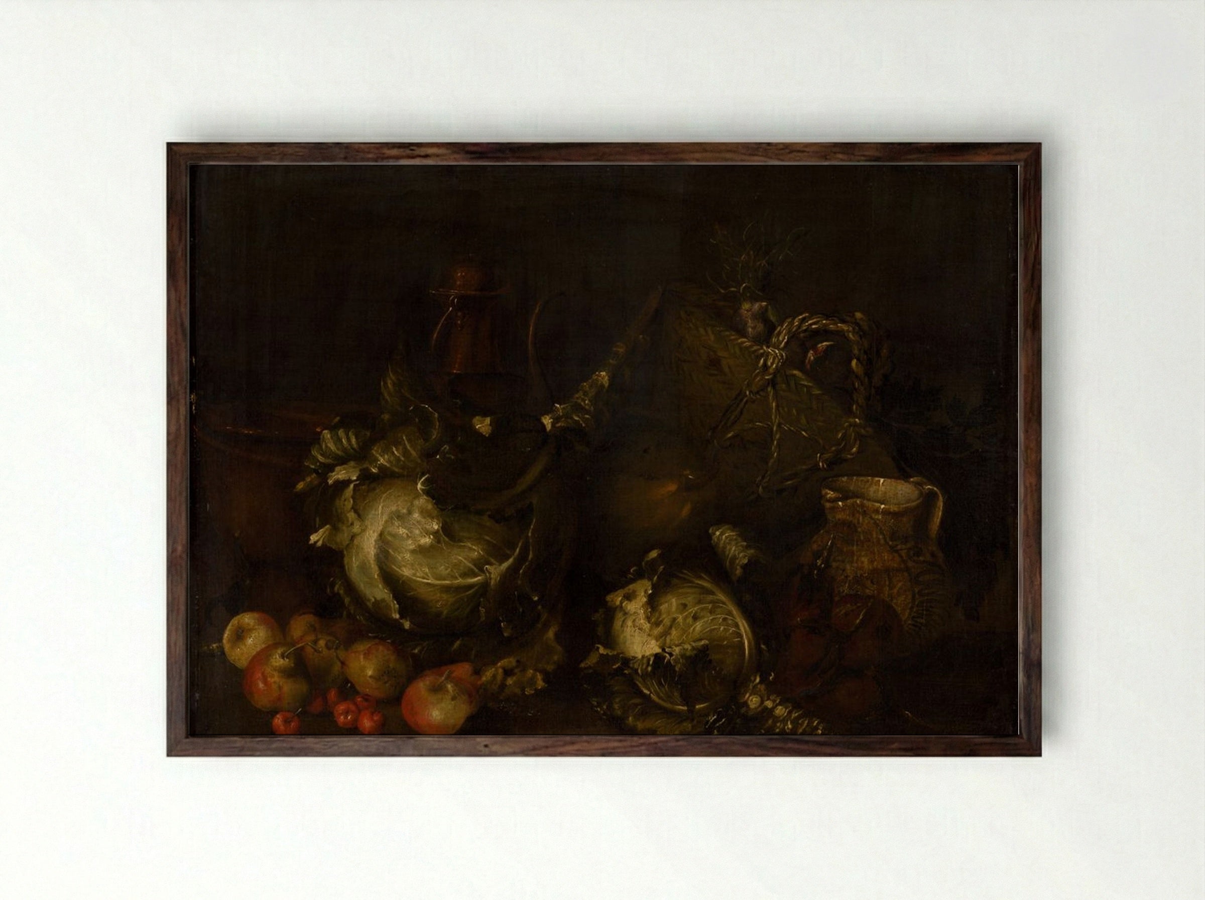 Still Life with Vegetables and Fruit - Fine Art Print - Framed Print Dark Wood