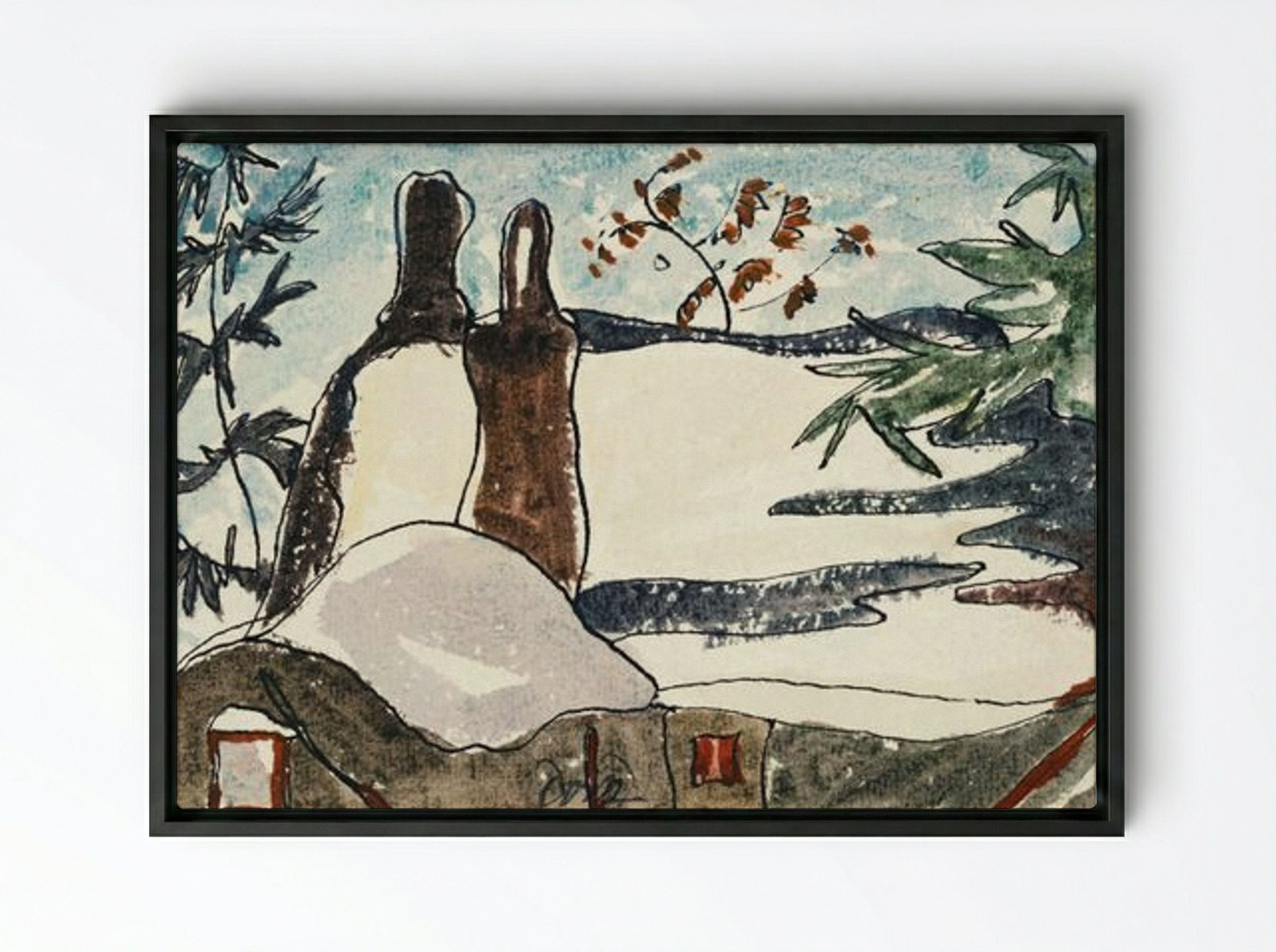 Snowy Rooftops and Trees - Arthur Dove - Framed Canvas Black