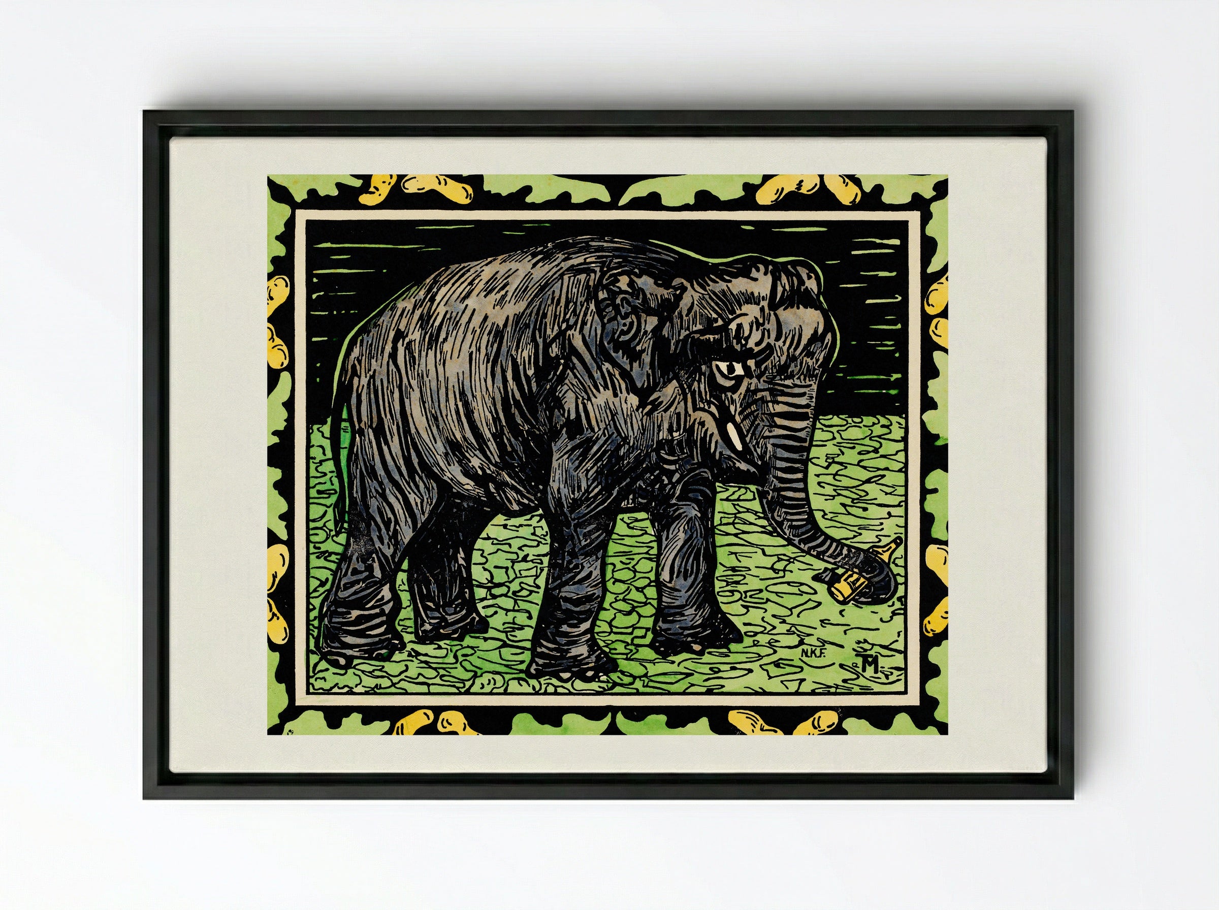 Olifant met fles (Elephant with Bottle) - Theo van Hoytema - Framed Canvas Black