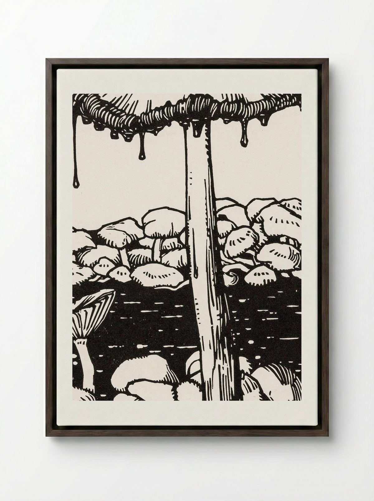 Dripping Mushroom - Julie de Graag - Framed Canvas Dark Wood