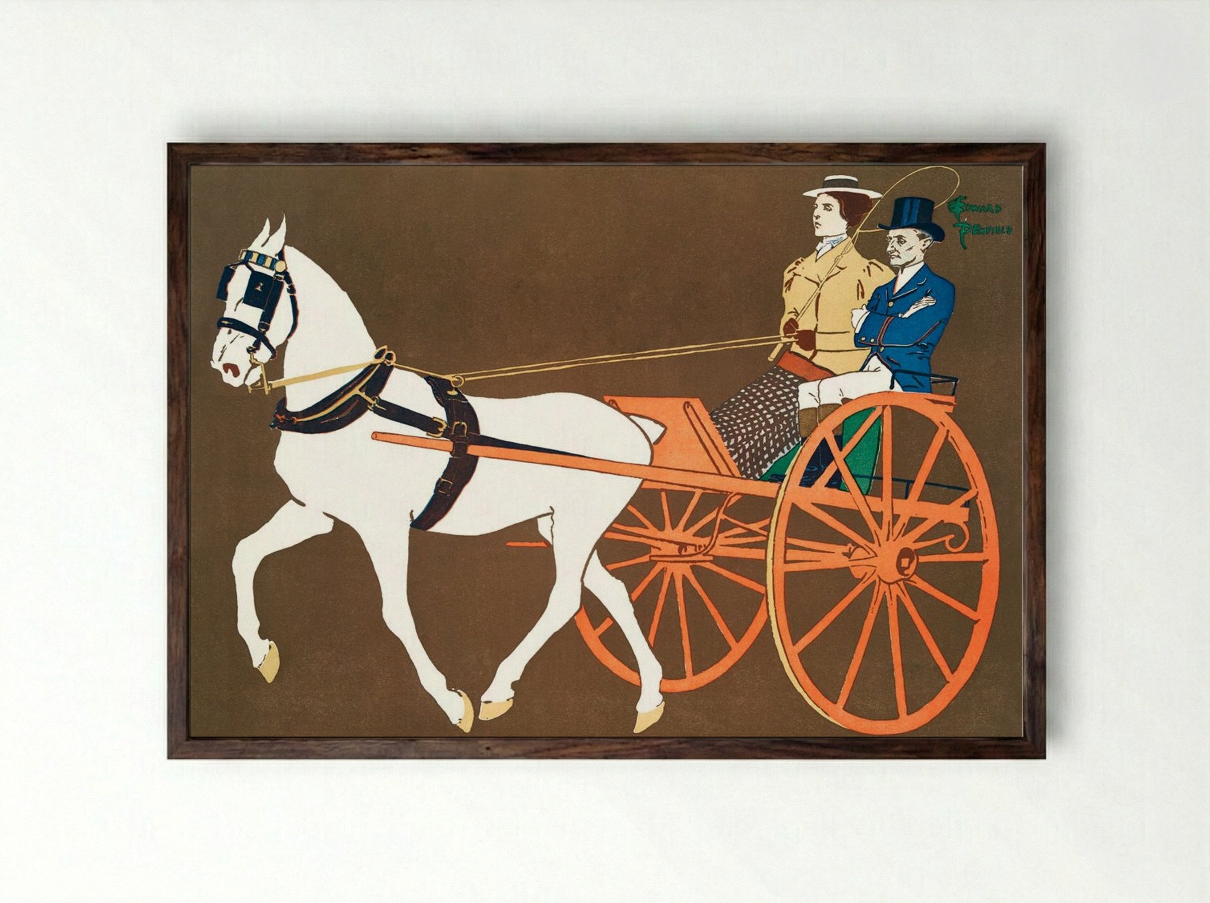 Women in Carriage - Edward Penfield - Framed Print Dark Wood