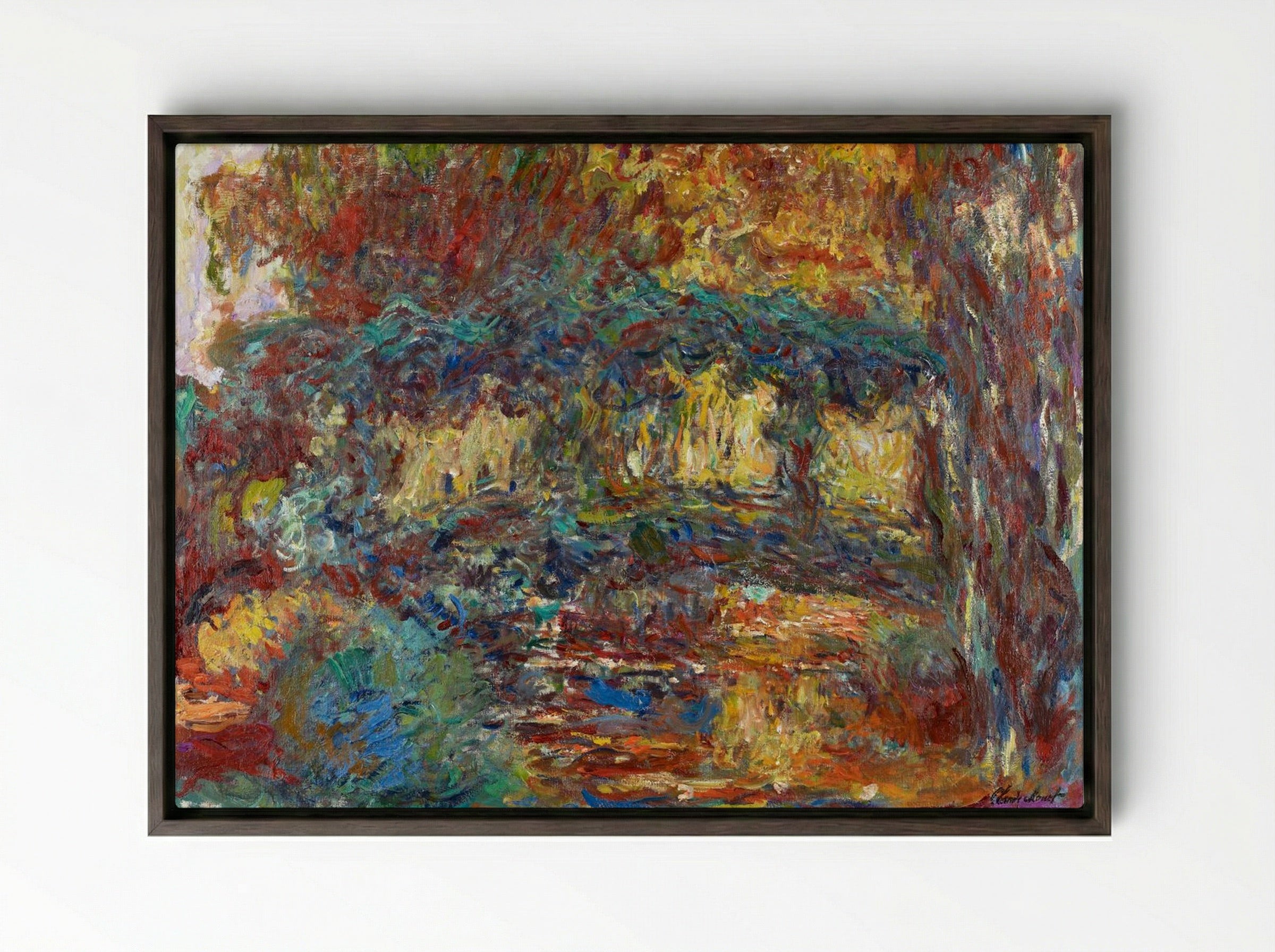 The Japanese Footbridge - Claude Monet - Framed Canvas Dark Wood