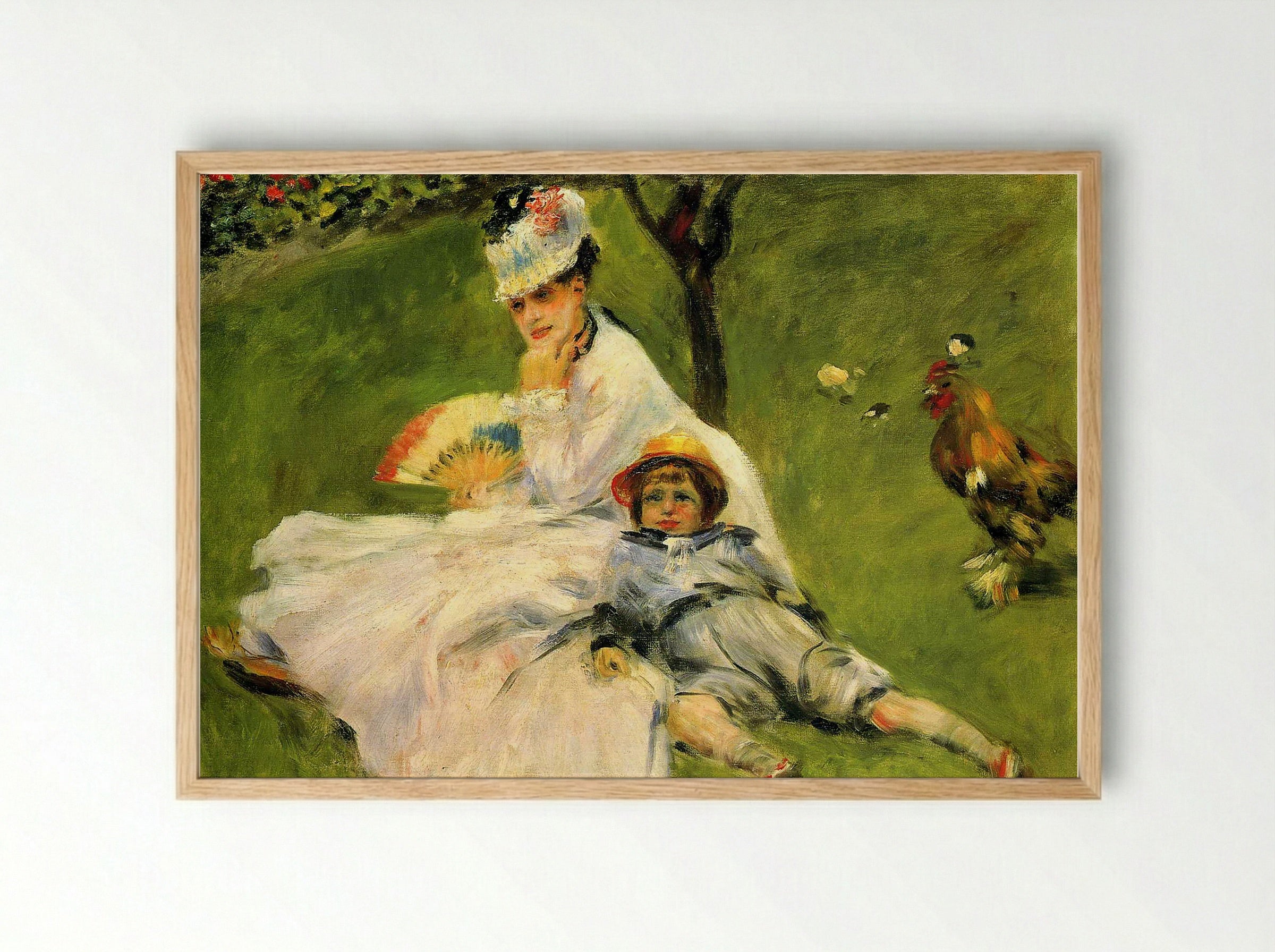 Camille Monet and Her Son Jean in the Garden at Argenteuil - Claude Monet - Framed Print Wood
