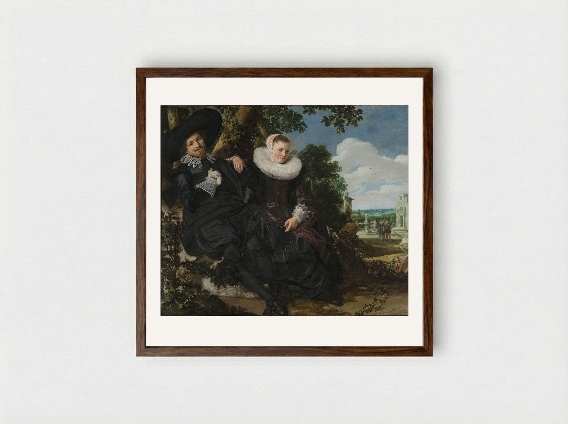 Portrait of a Married Couple, Likely Isaac Abrahamsz Massa and Beatrix van der Laen - Frans Hals - Framed Print Dark Wood
