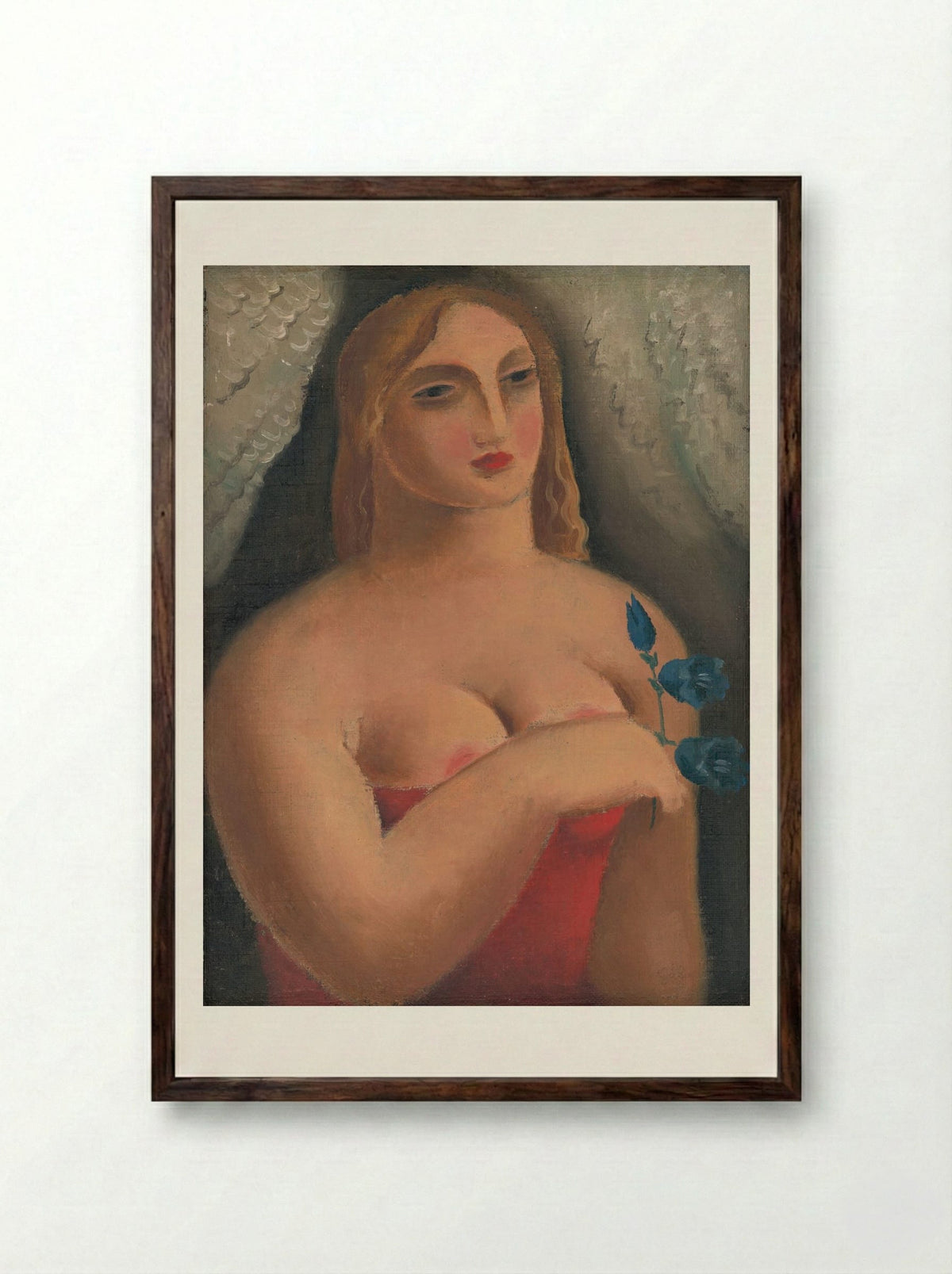 Woman with Bellflowers - Mikuláš Galanda - Framed Print Dark Wood