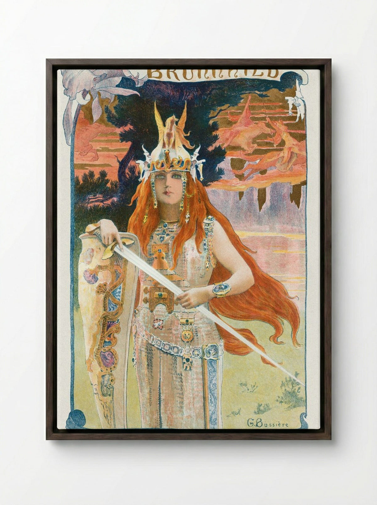Brunnhild - Gaston Bussière - Framed Canvas Dark Wood
