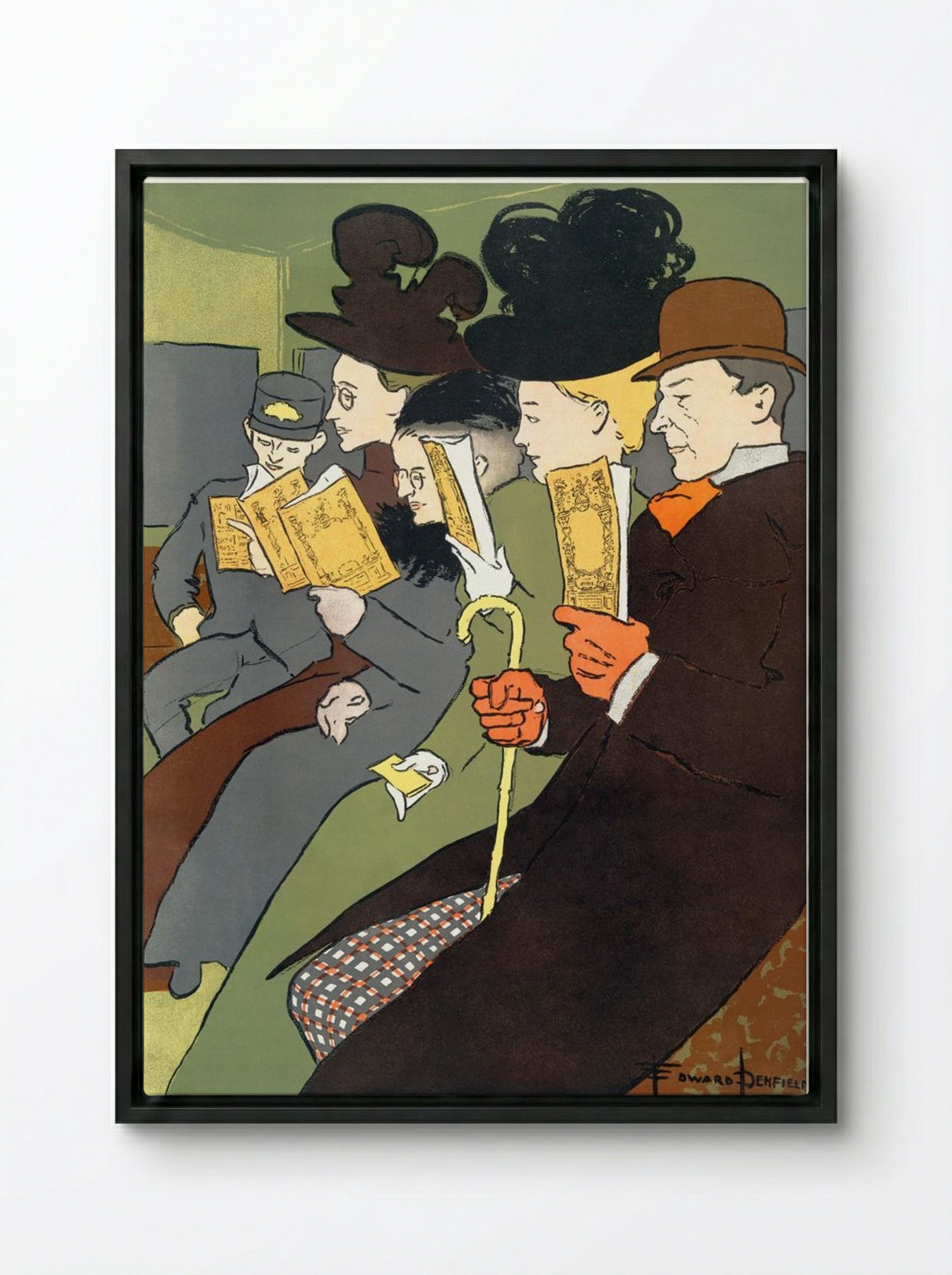People Reading Books - Edward Penfield - Framed Canvas Black