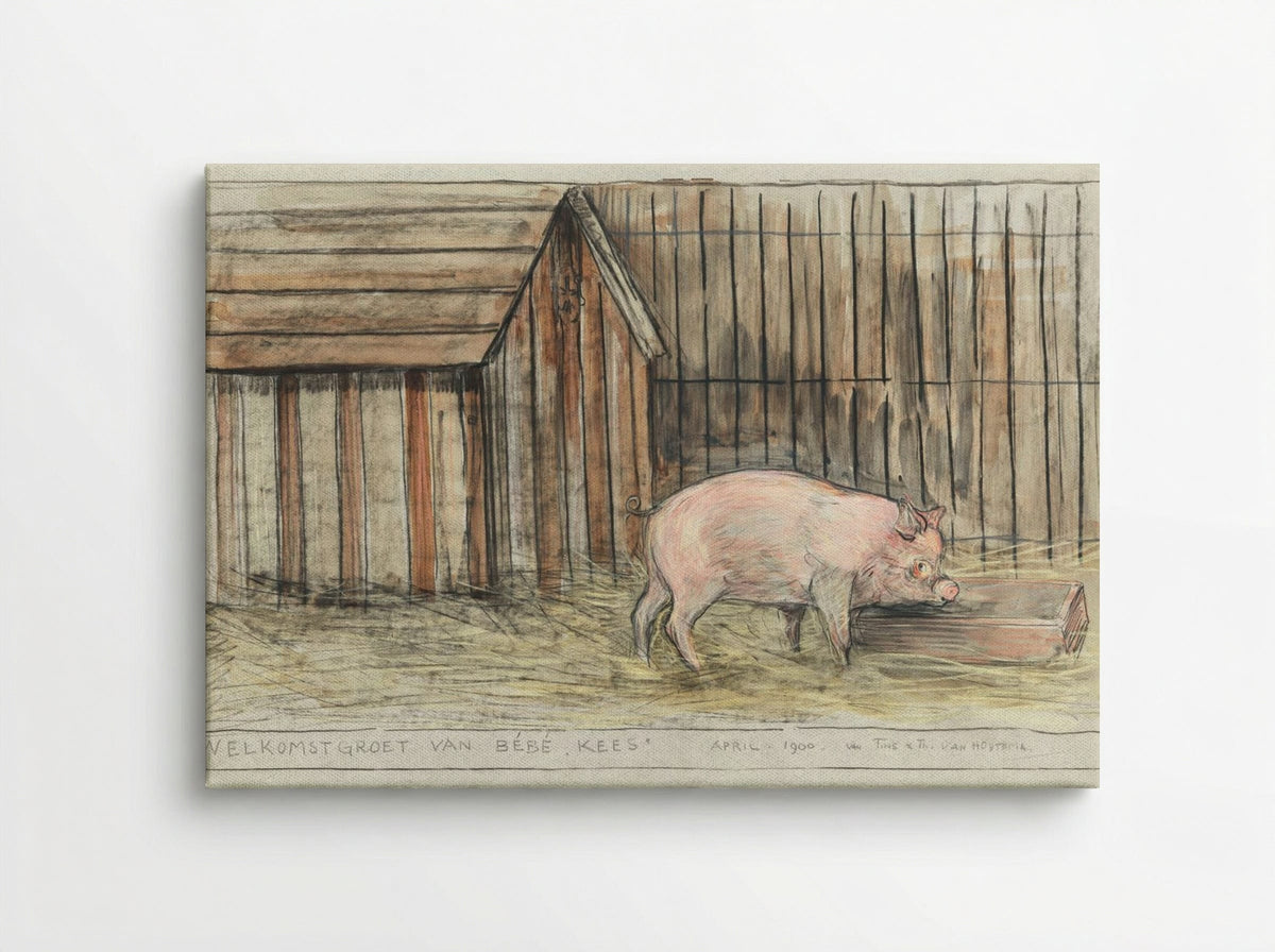 Varken Voor zijn kot bij een trog (Pig Before its Pen by a Trough) - Theo van Hoytema - Canvas