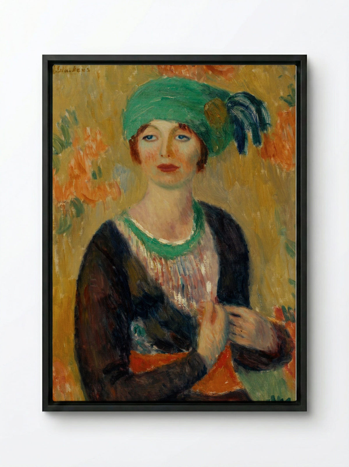 Girl in Green Turban - William James Glackens - Framed Canvas Black
